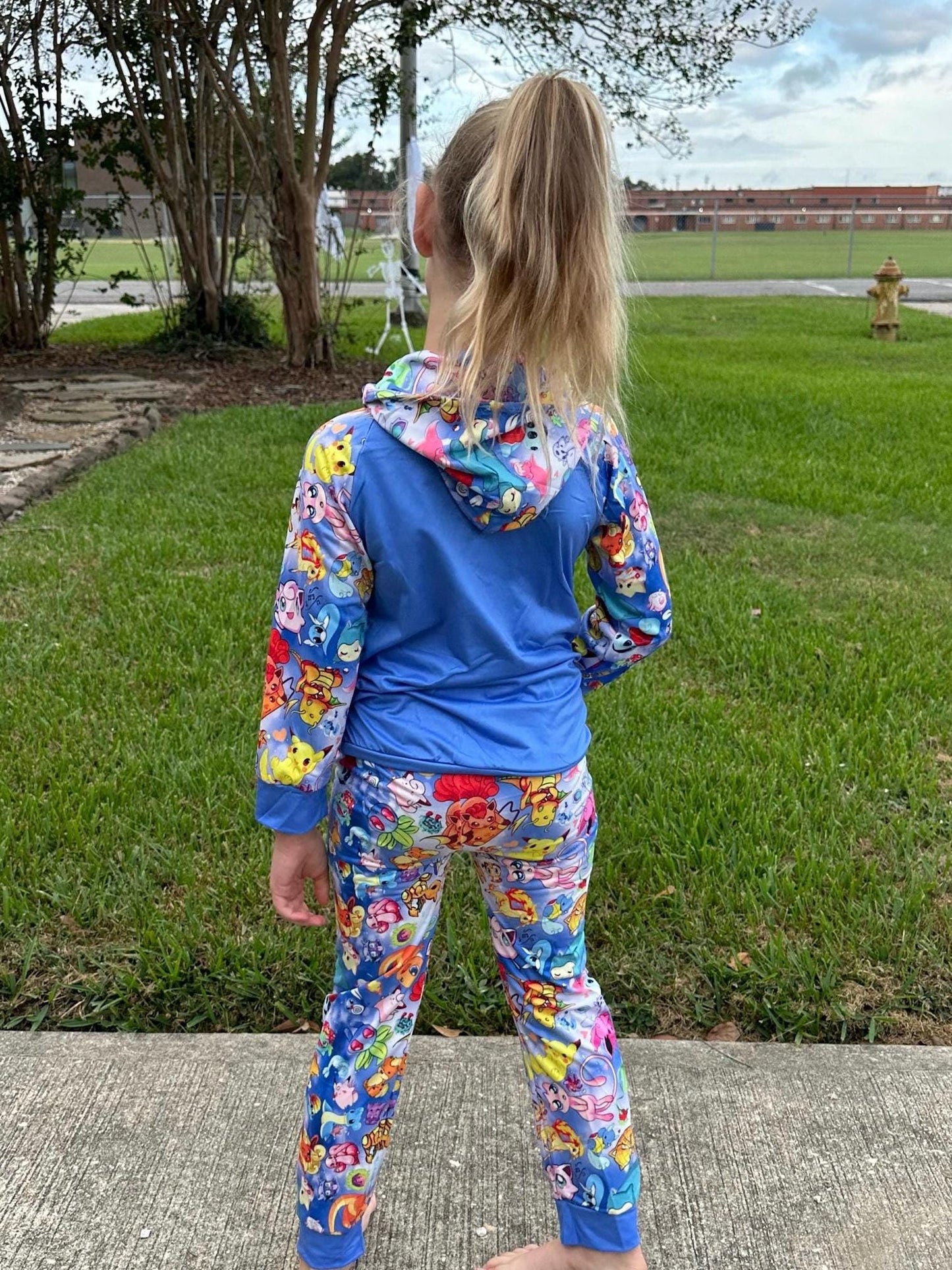 Blue Pocket Characters Jogger Set
