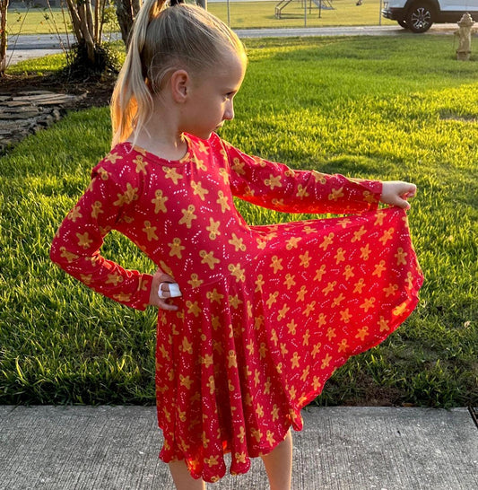 Red Gingerbread Bow Back Twirl Dress