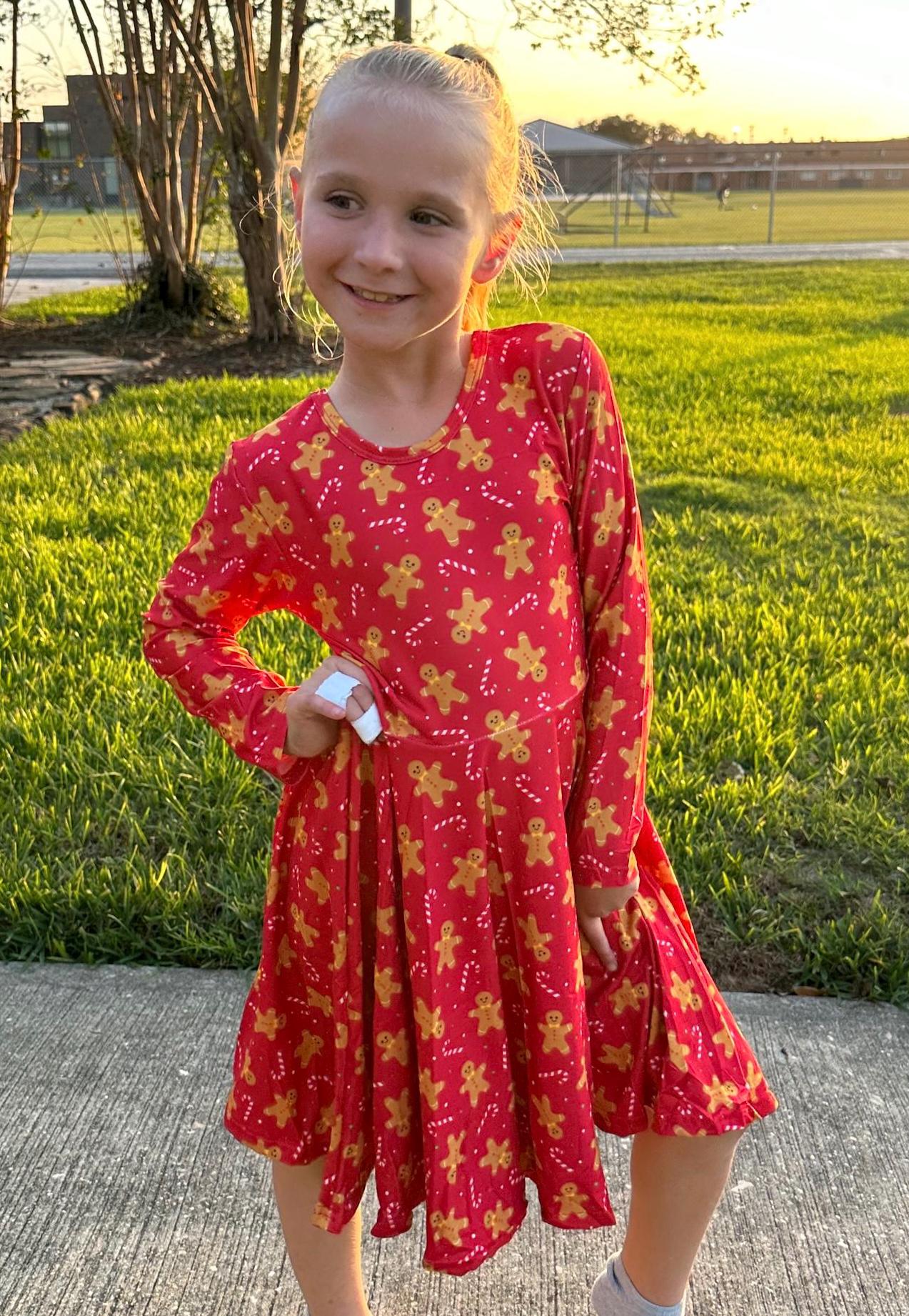Red Gingerbread Bow Back Twirl Dress