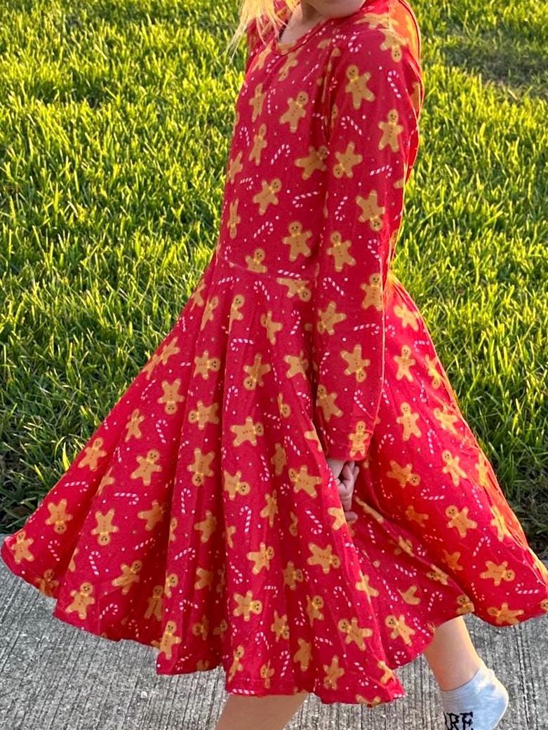 Red Gingerbread Bow Back Twirl Dress