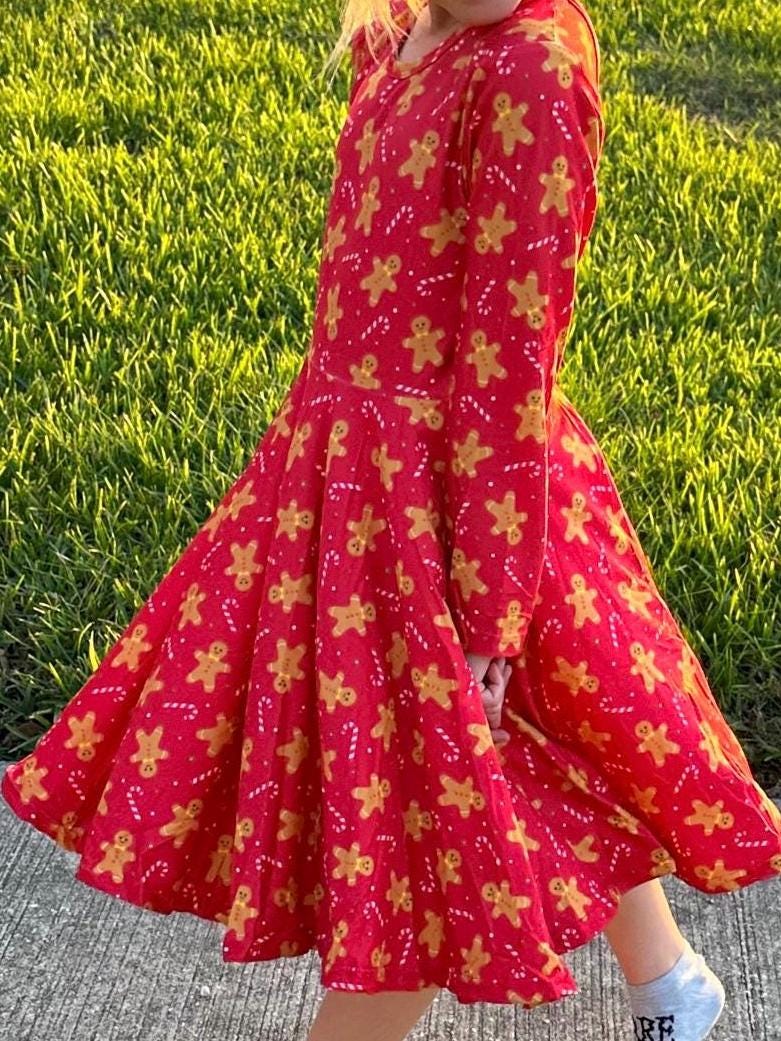 Red Gingerbread Bow Back Twirl Dress