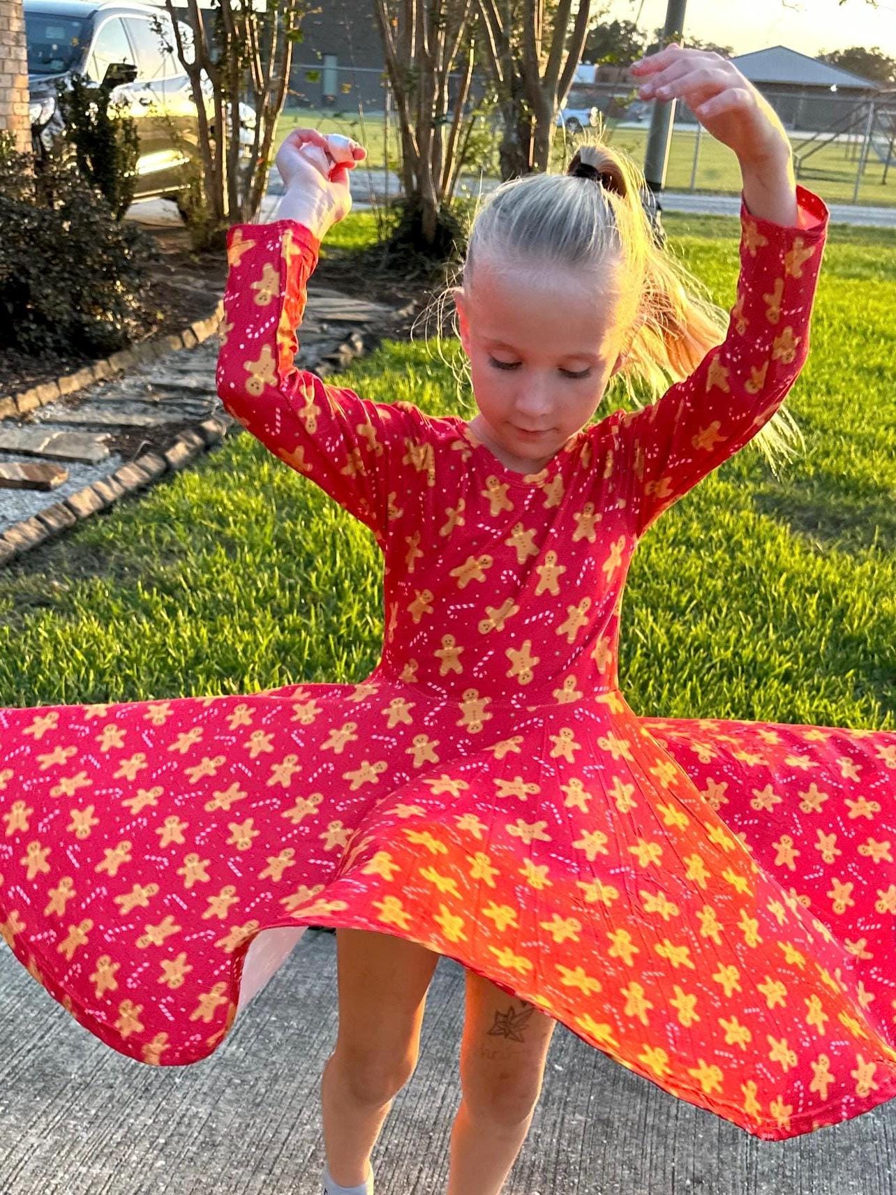 Red Gingerbread Bow Back Twirl Dress