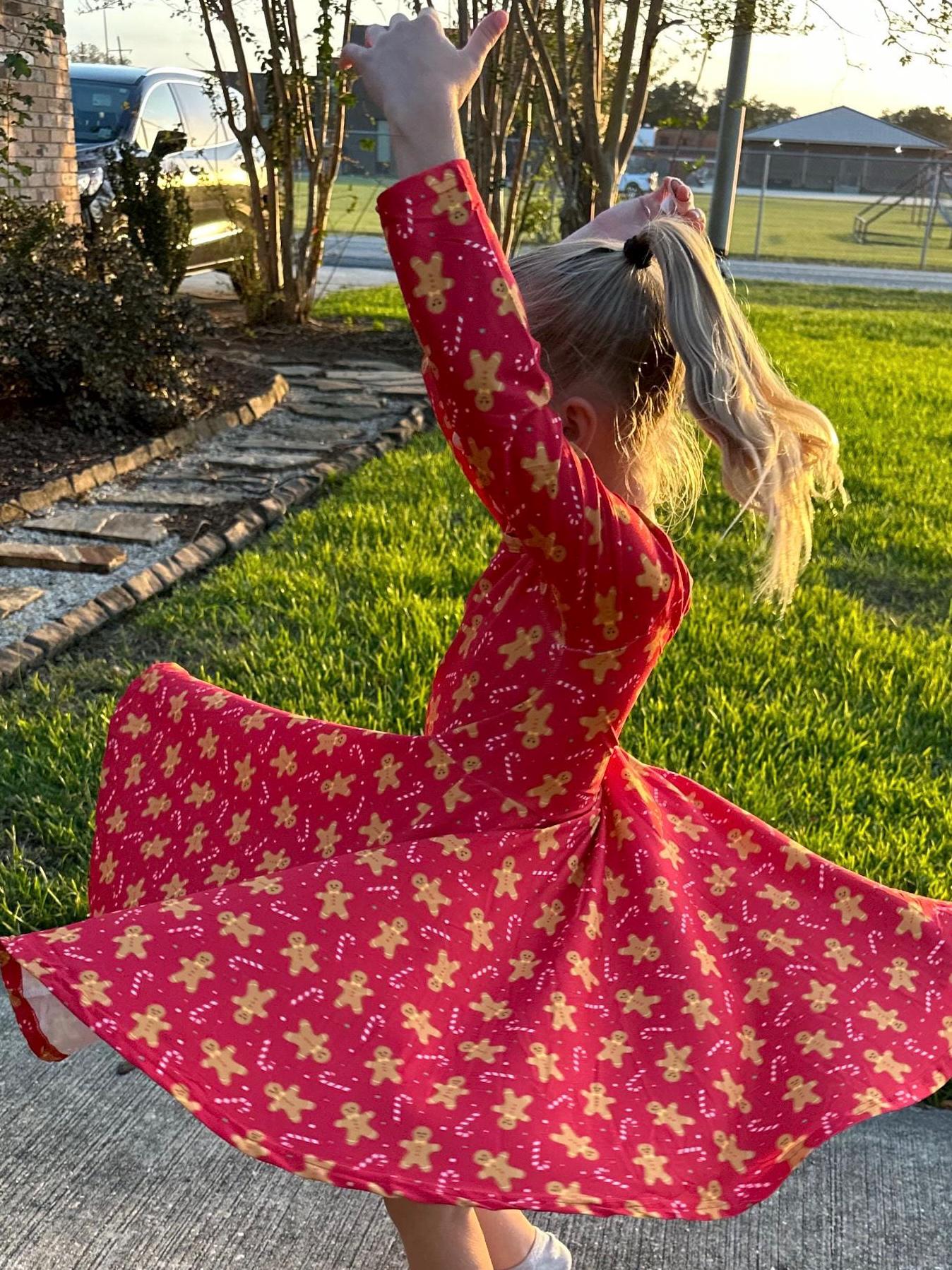Red Gingerbread Bow Back Twirl Dress