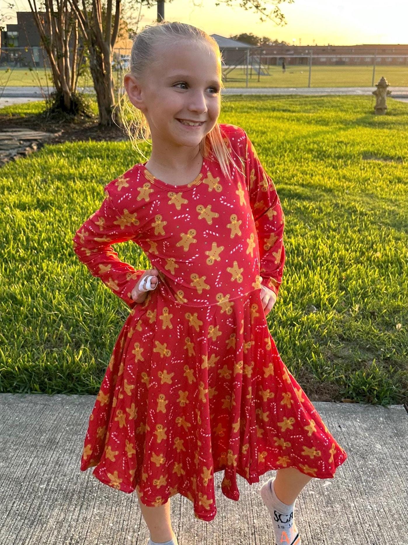 Red Gingerbread Bow Back Twirl Dress
