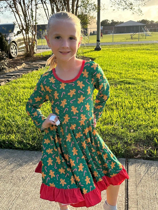 Green Gingerbread Crossback Twirl Dress