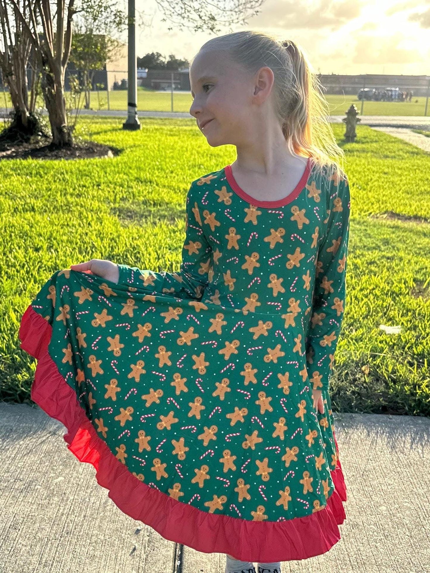 Green Gingerbread Crossback Twirl Dress