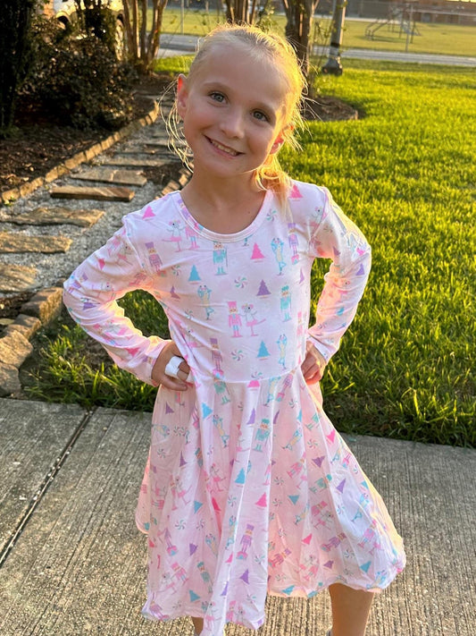Pink Nutcracker Bow Back Twirl Dress