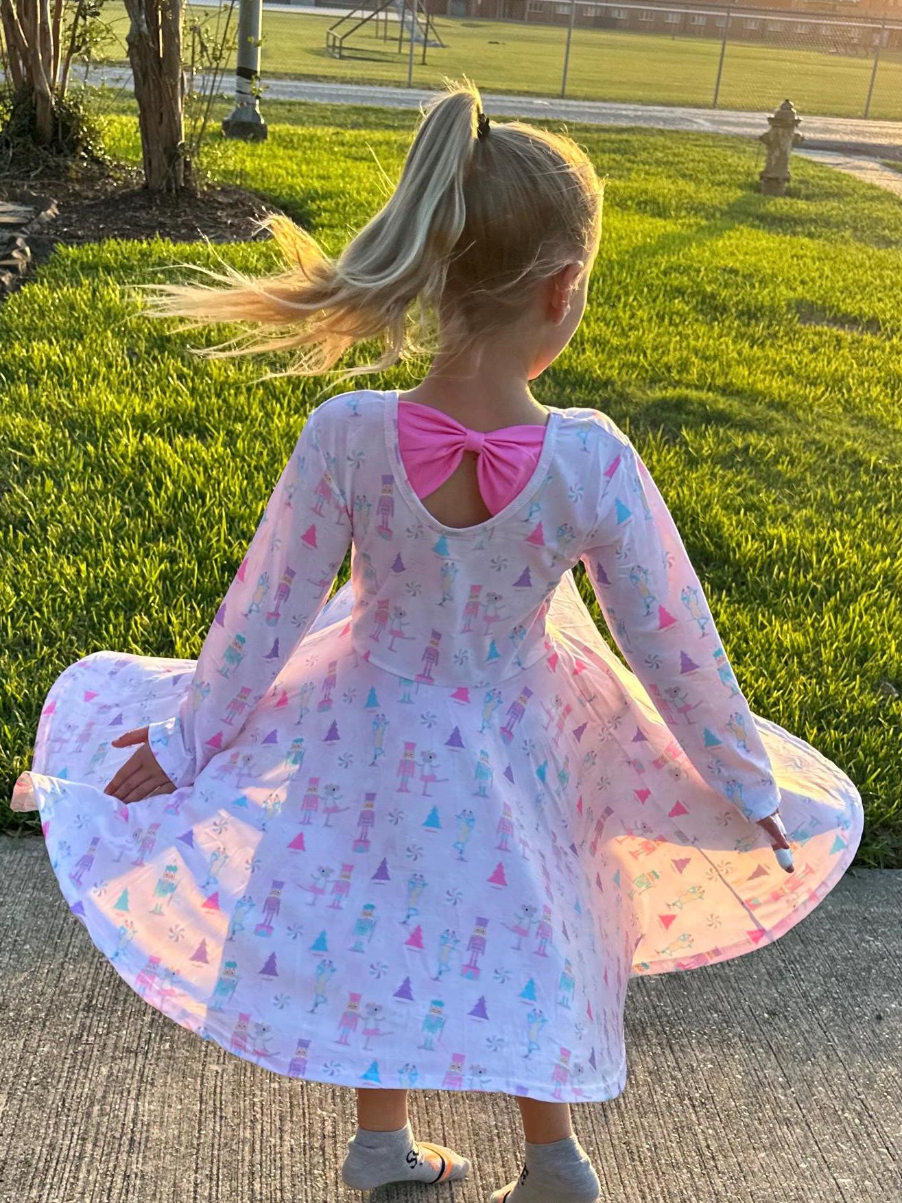 Pink Nutcracker Bow Back Twirl Dress