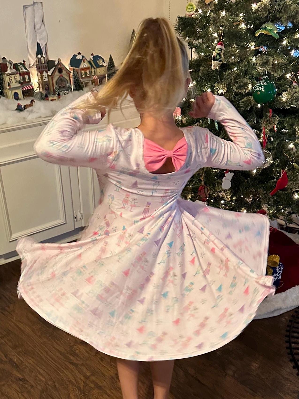 Pink Nutcracker Bow Back Twirl Dress
