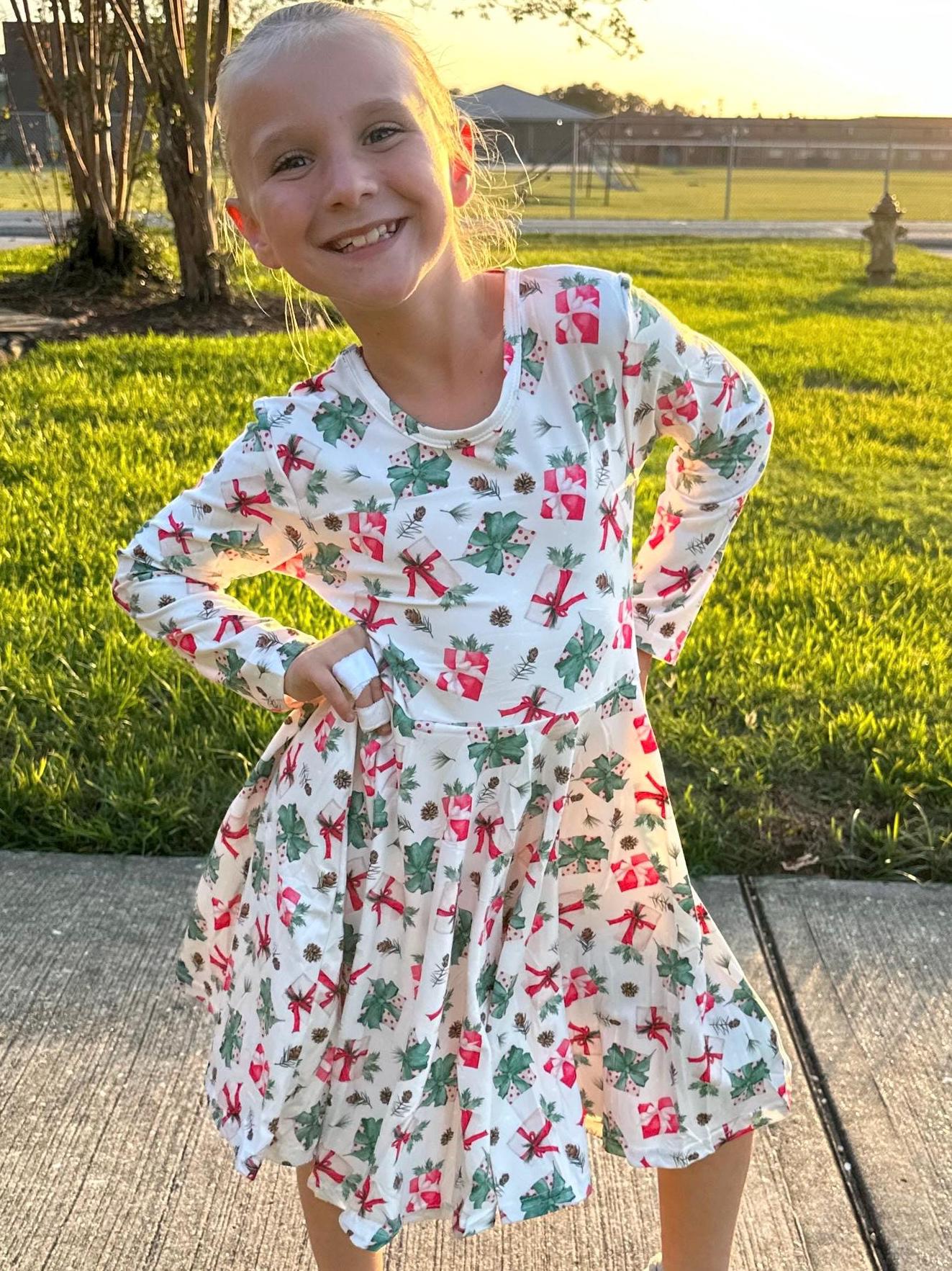Christmas Presents Bow Back Twirl Dress