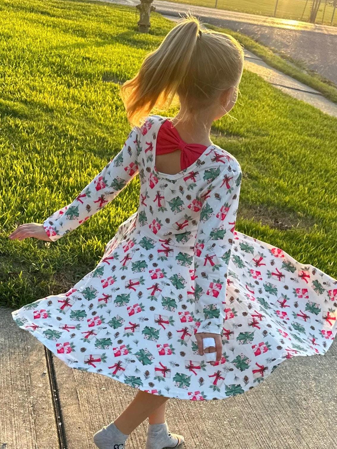 Christmas Presents Bow Back Twirl Dress