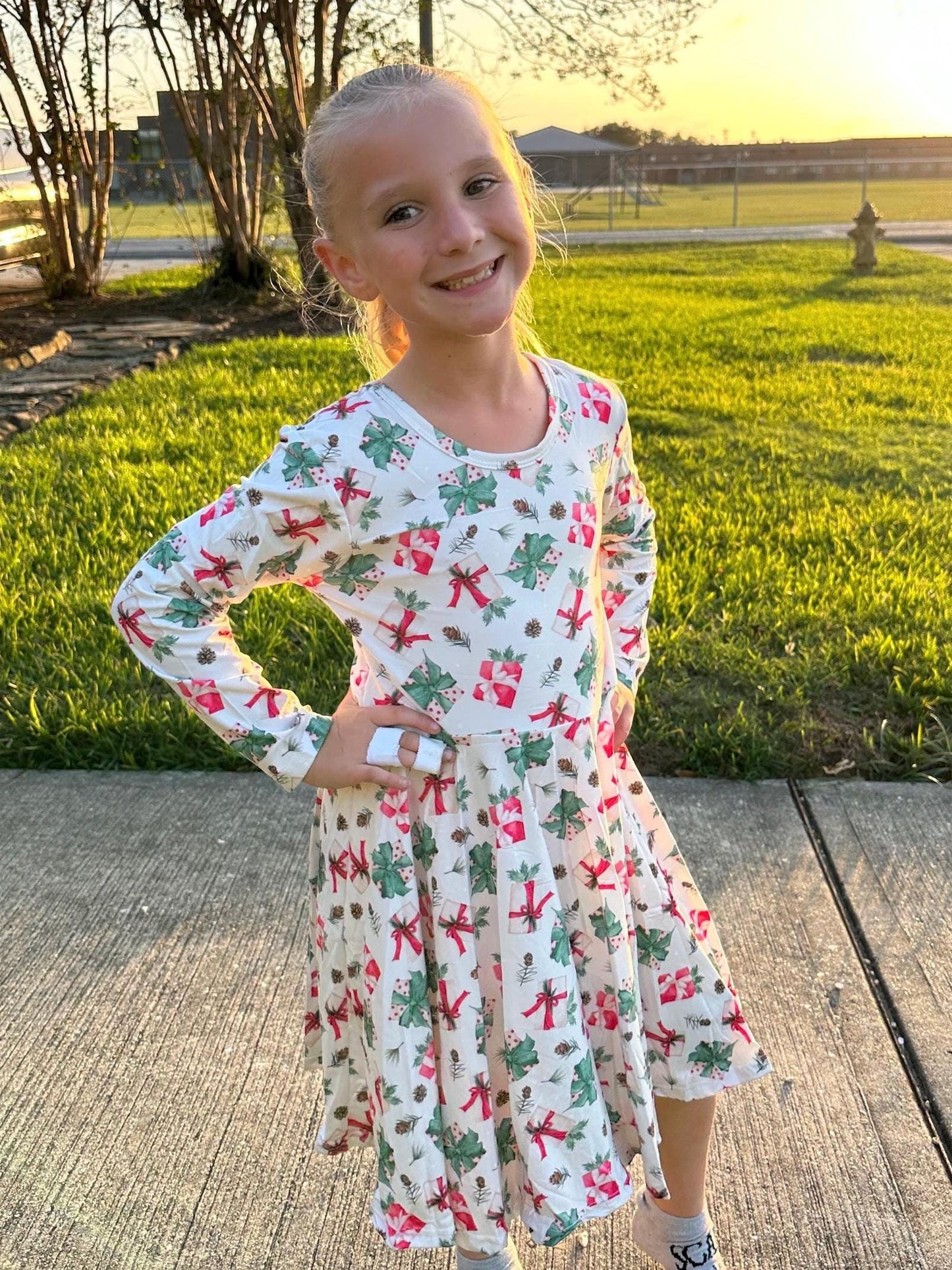 Christmas Presents Bow Back Twirl Dress