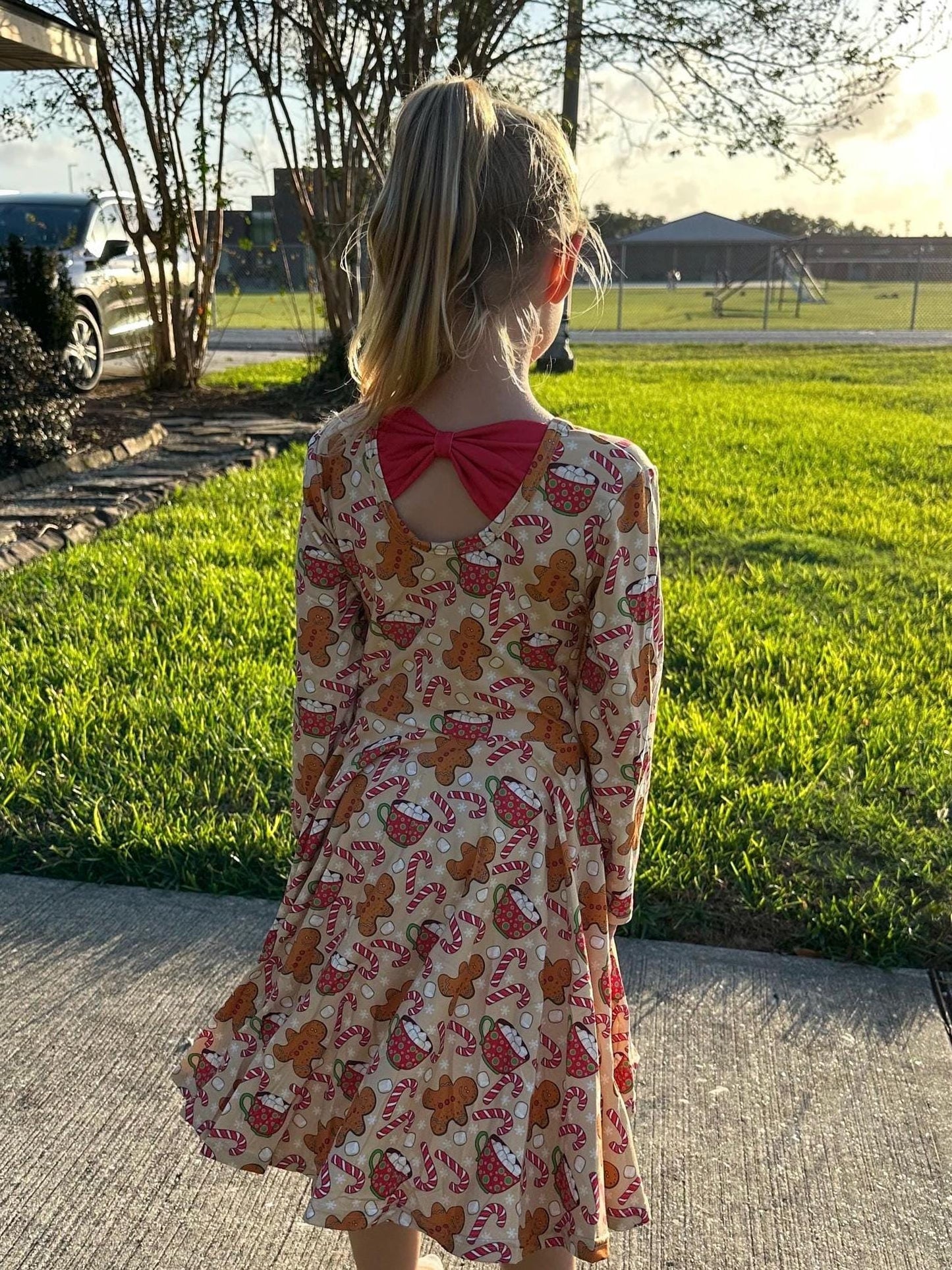 Hot Cocoa Bow Back Twirl Dress