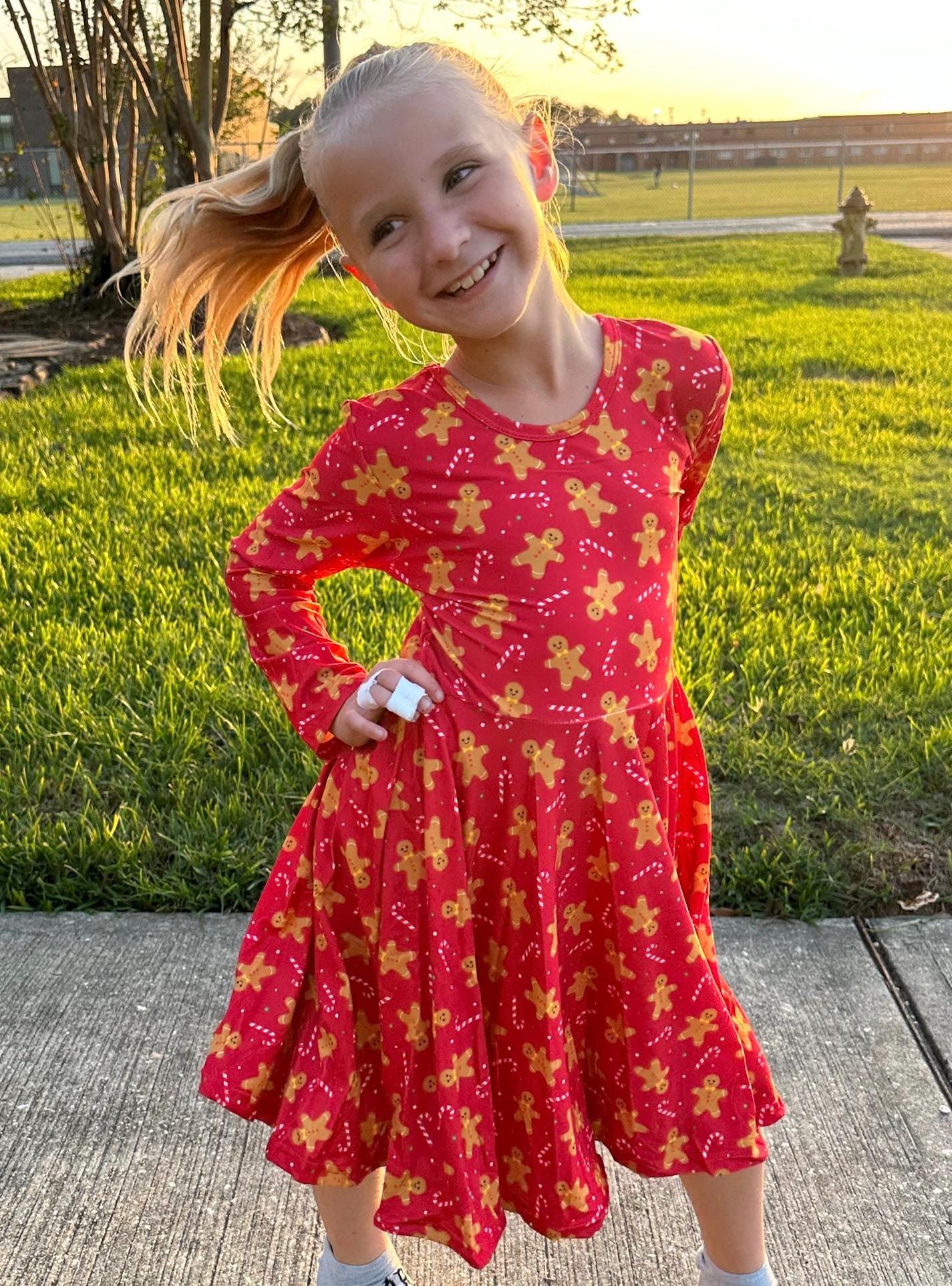 Red Gingerbread Bow Back Twirl Dress