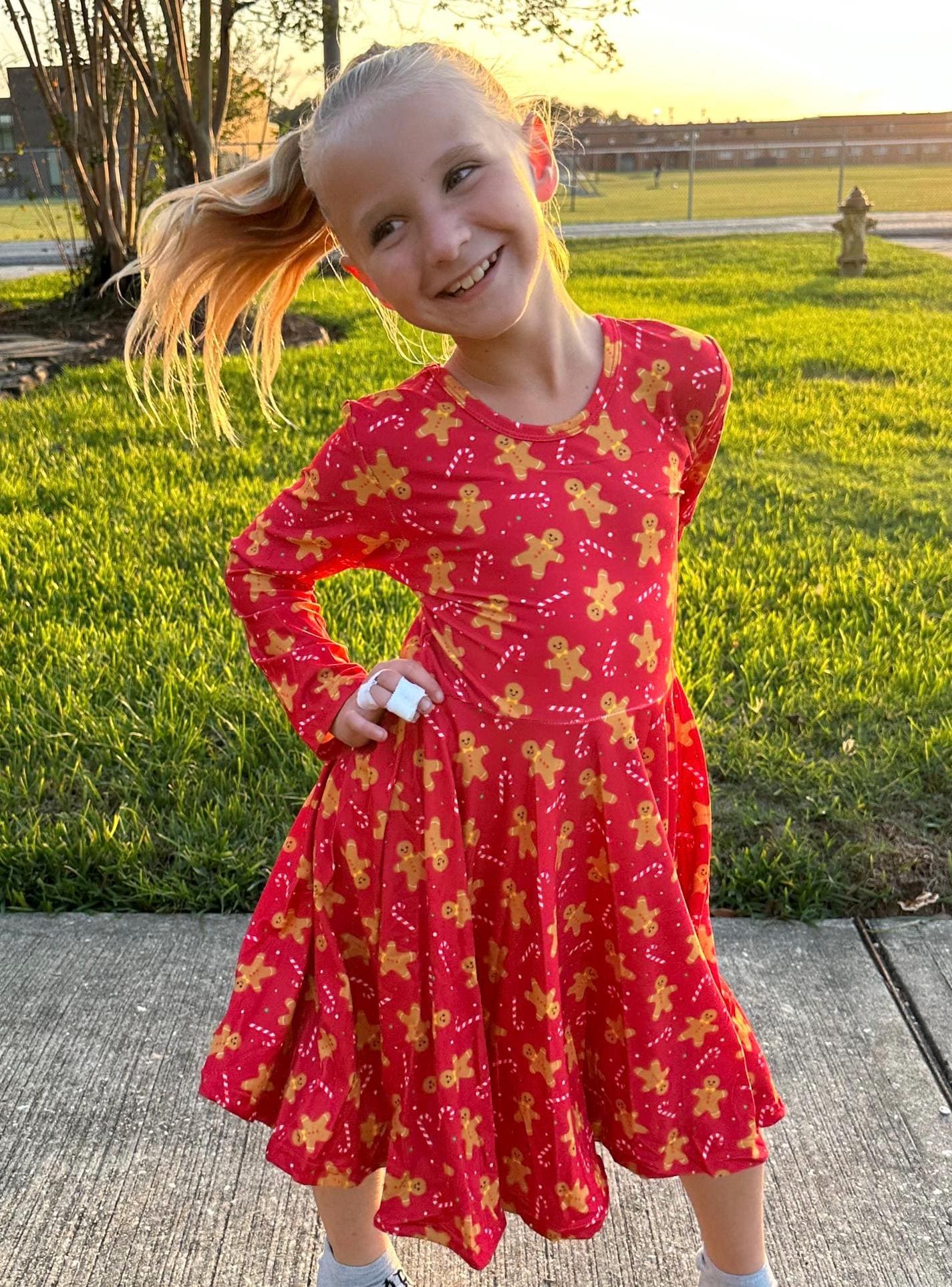 Red Gingerbread Bow Back Twirl Dress