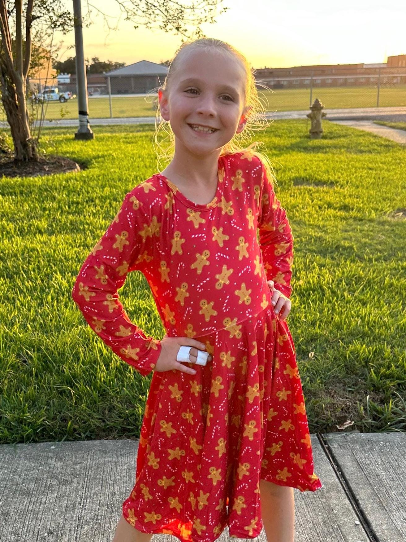 Red Gingerbread Bow Back Twirl Dress
