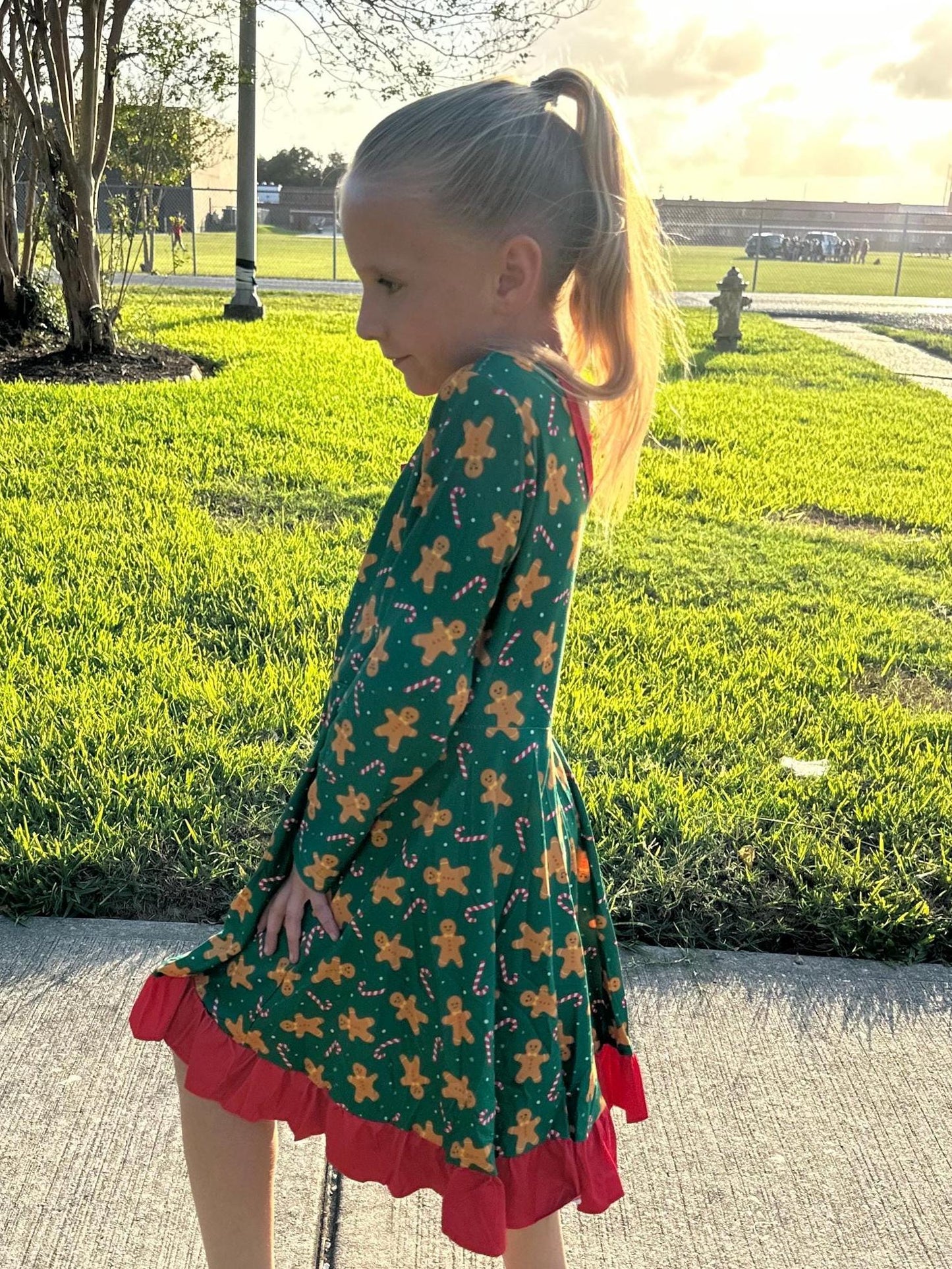 Green Gingerbread Crossback Twirl Dress