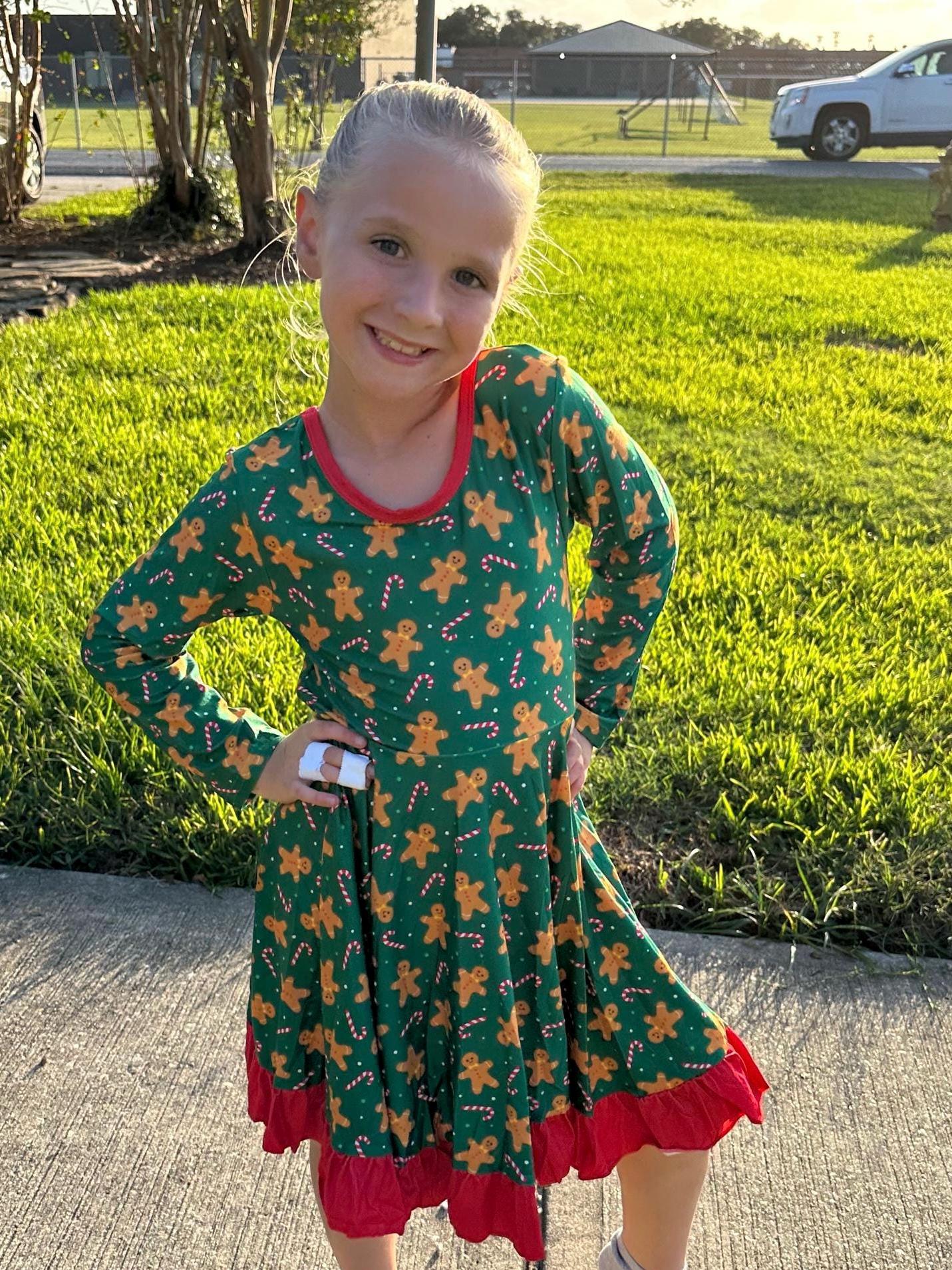 Green Gingerbread Crossback Twirl Dress