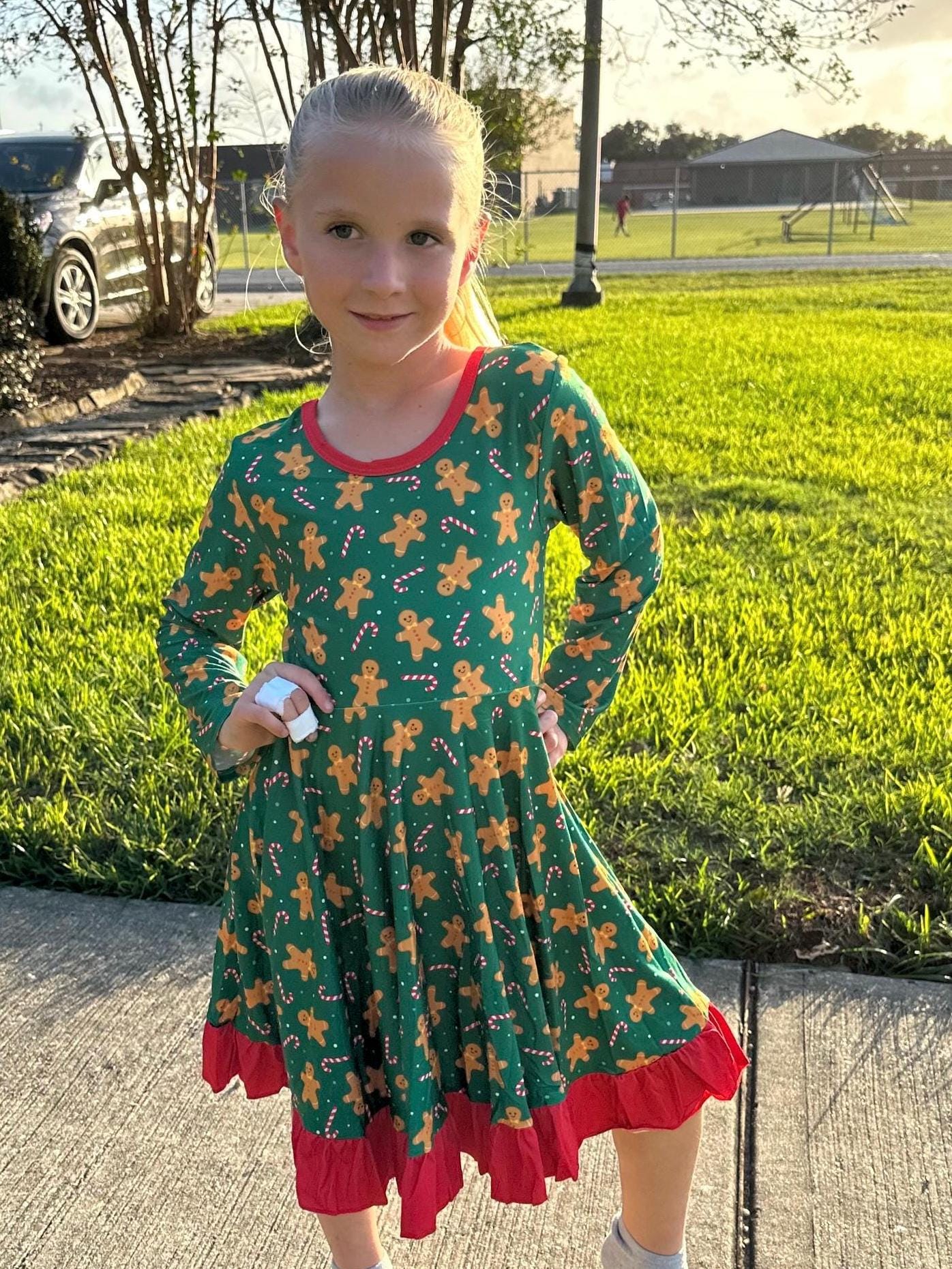 Green Gingerbread Crossback Twirl Dress