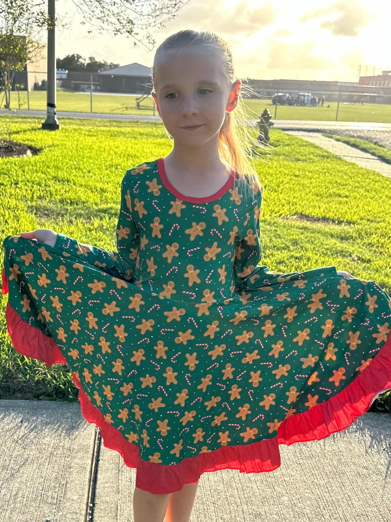 Green Gingerbread Crossback Twirl Dress