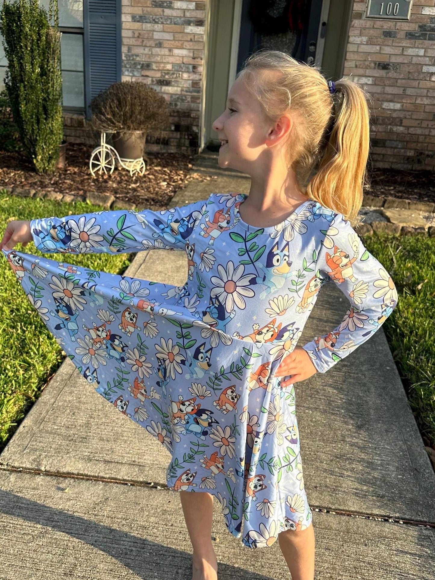 Blue Dog and Daisys long sleeve twirl dress