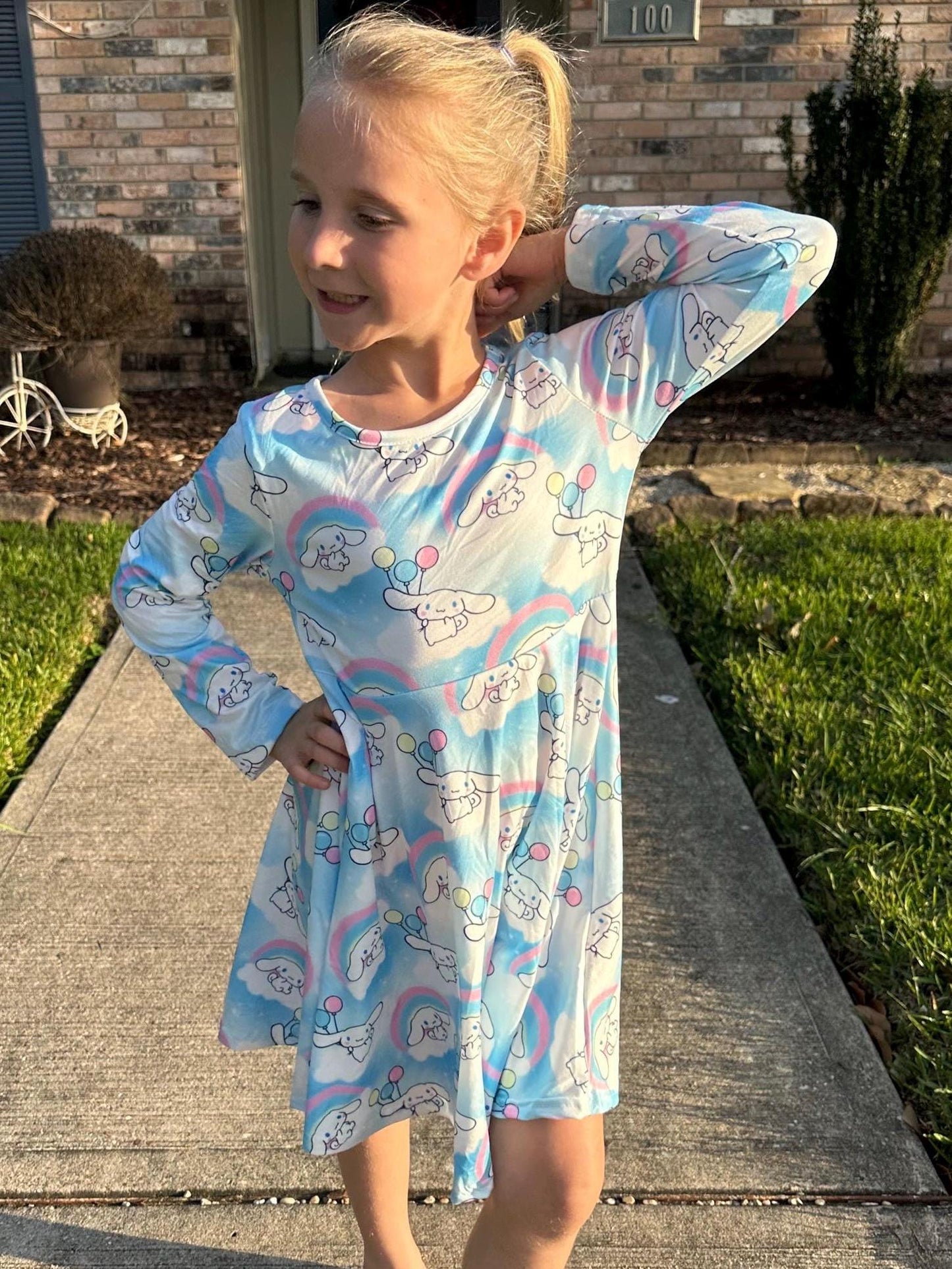 Kawaii Puppy Long Sleeve Twirl Dress