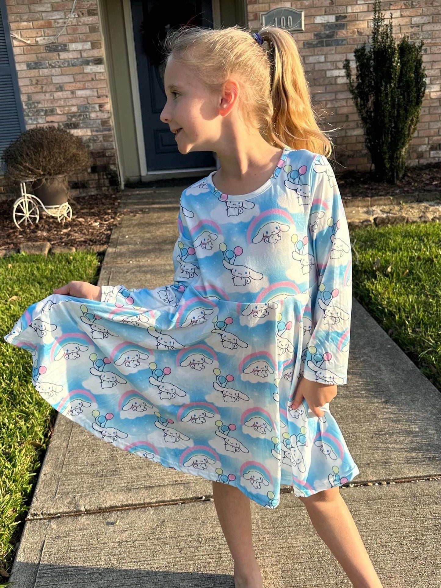 Kawaii Puppy Long Sleeve Twirl Dress
