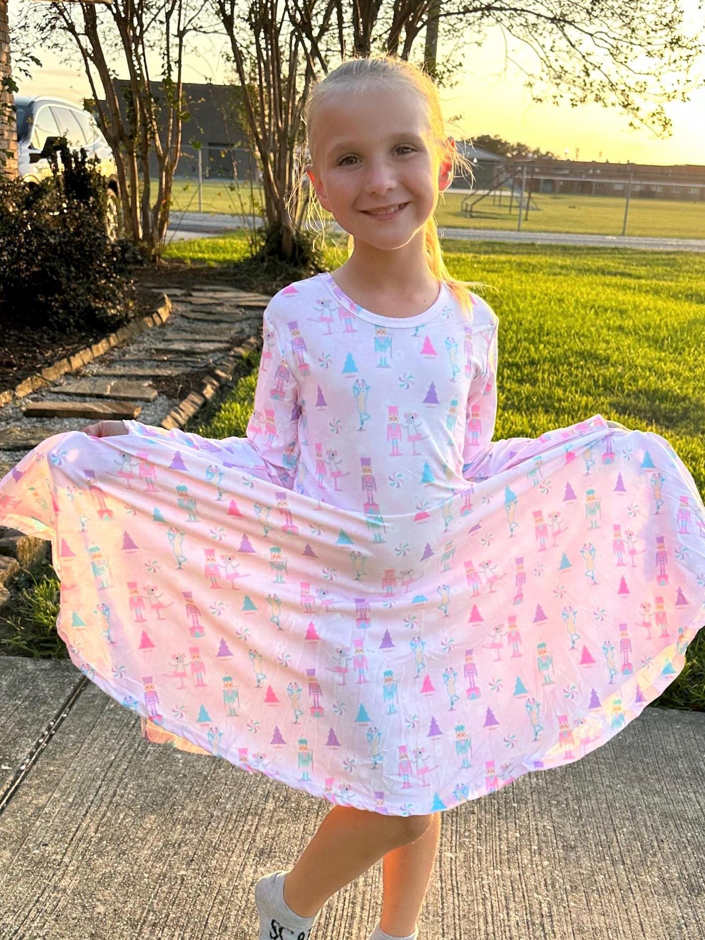 Pink Nutcracker Bow Back Twirl Dress