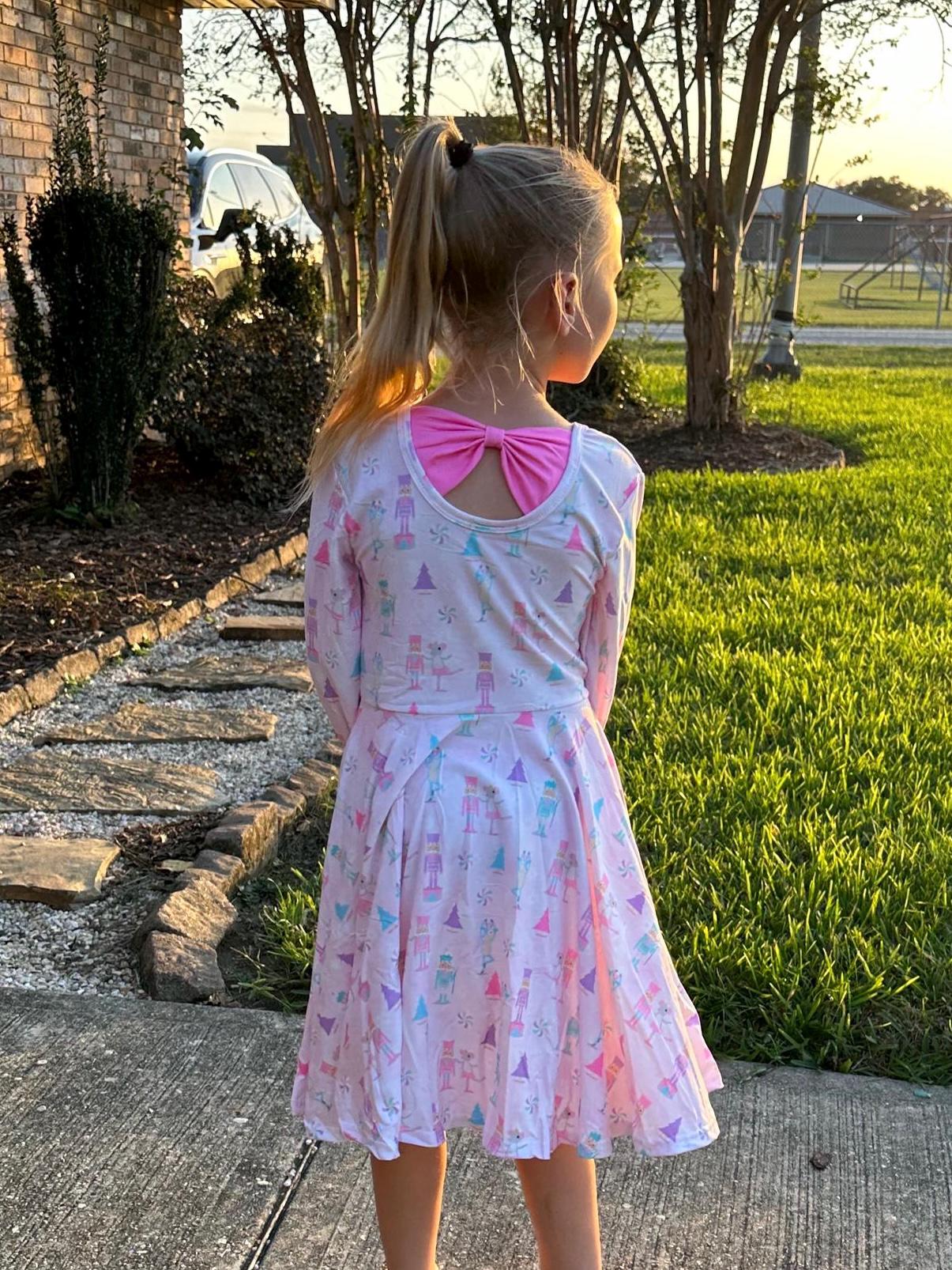 Pink Nutcracker Bow Back Twirl Dress