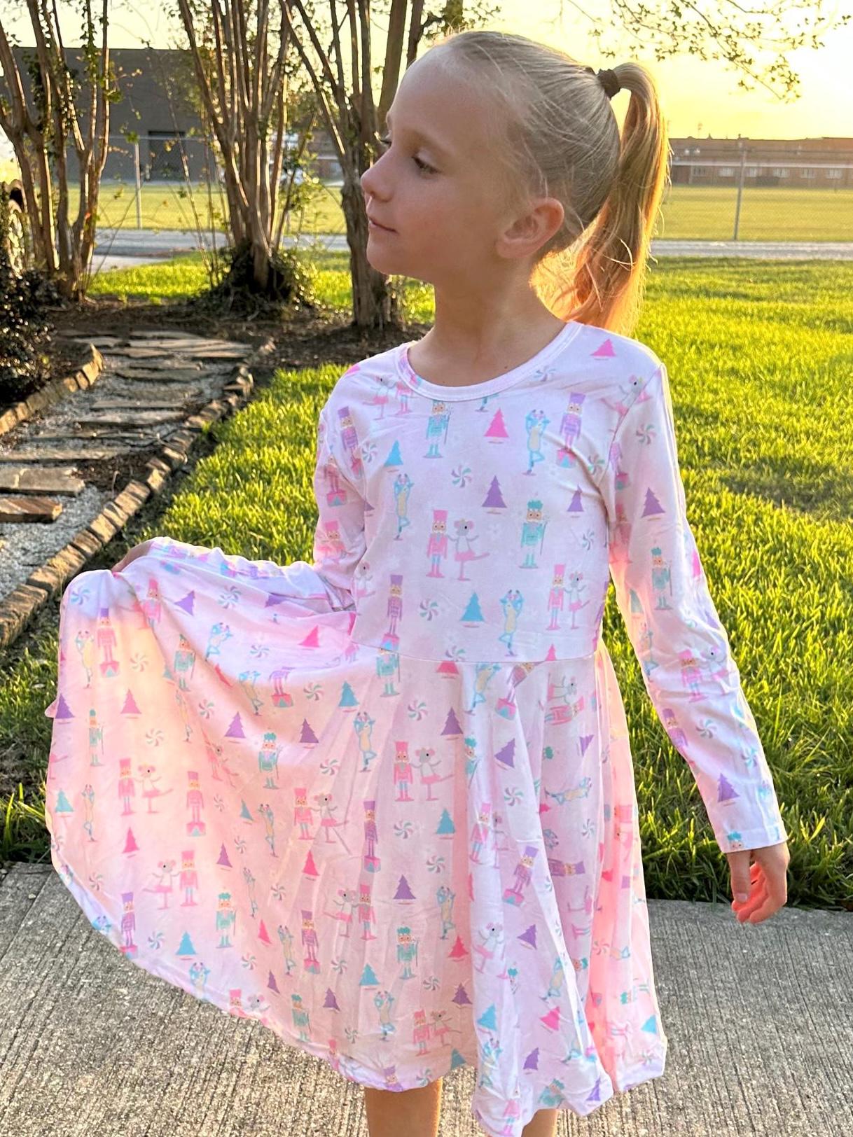 Pink Nutcracker Bow Back Twirl Dress