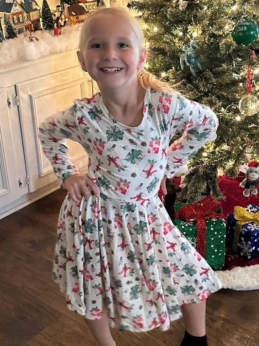 Christmas Presents Bow Back Twirl Dress