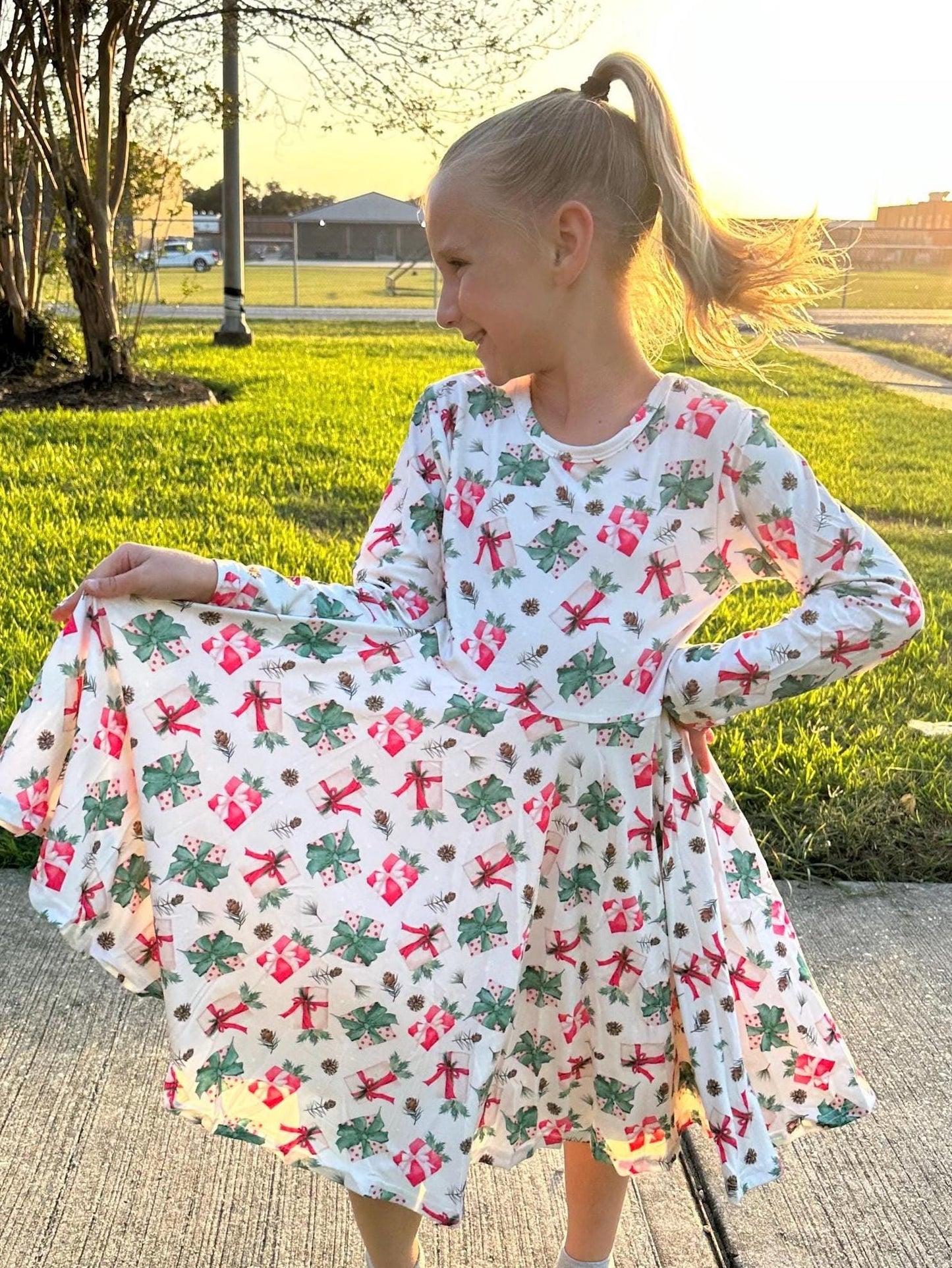 Christmas Presents Bow Back Twirl Dress