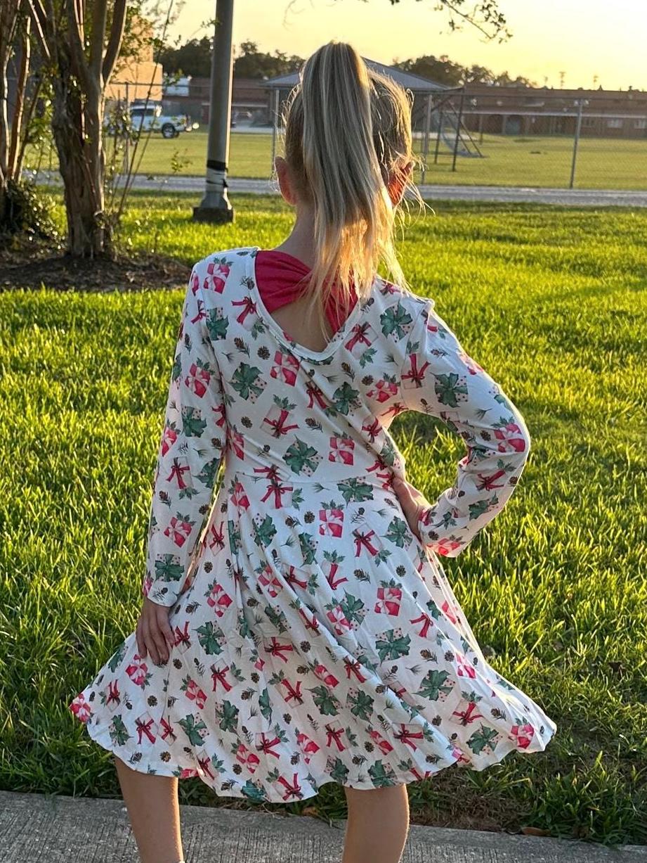 Christmas Presents Bow Back Twirl Dress