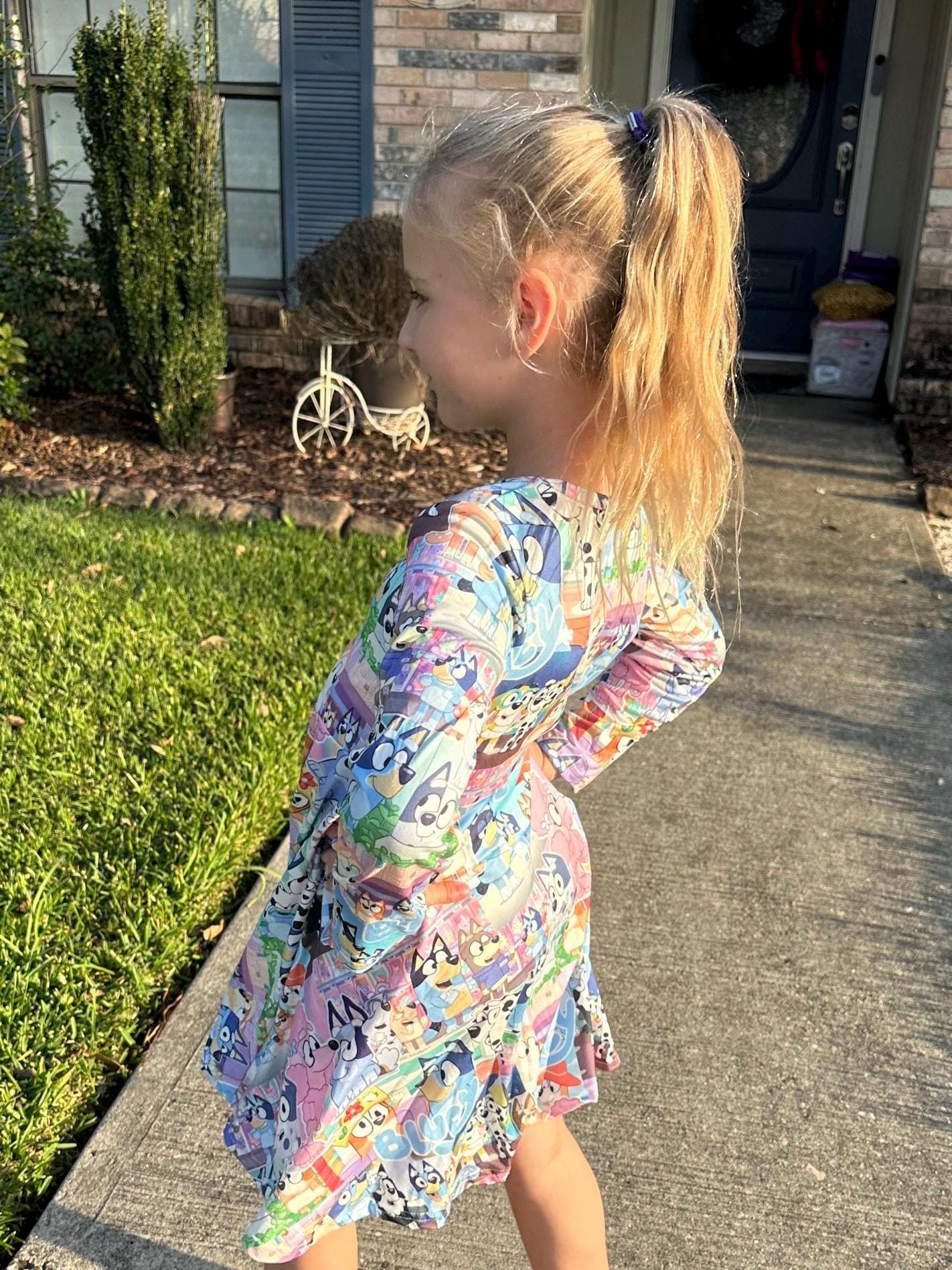 Blue Dog and Friends long sleeve twirl dress