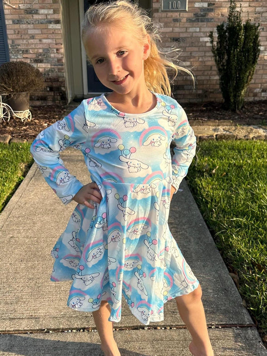Kawaii Puppy Long Sleeve Twirl Dress