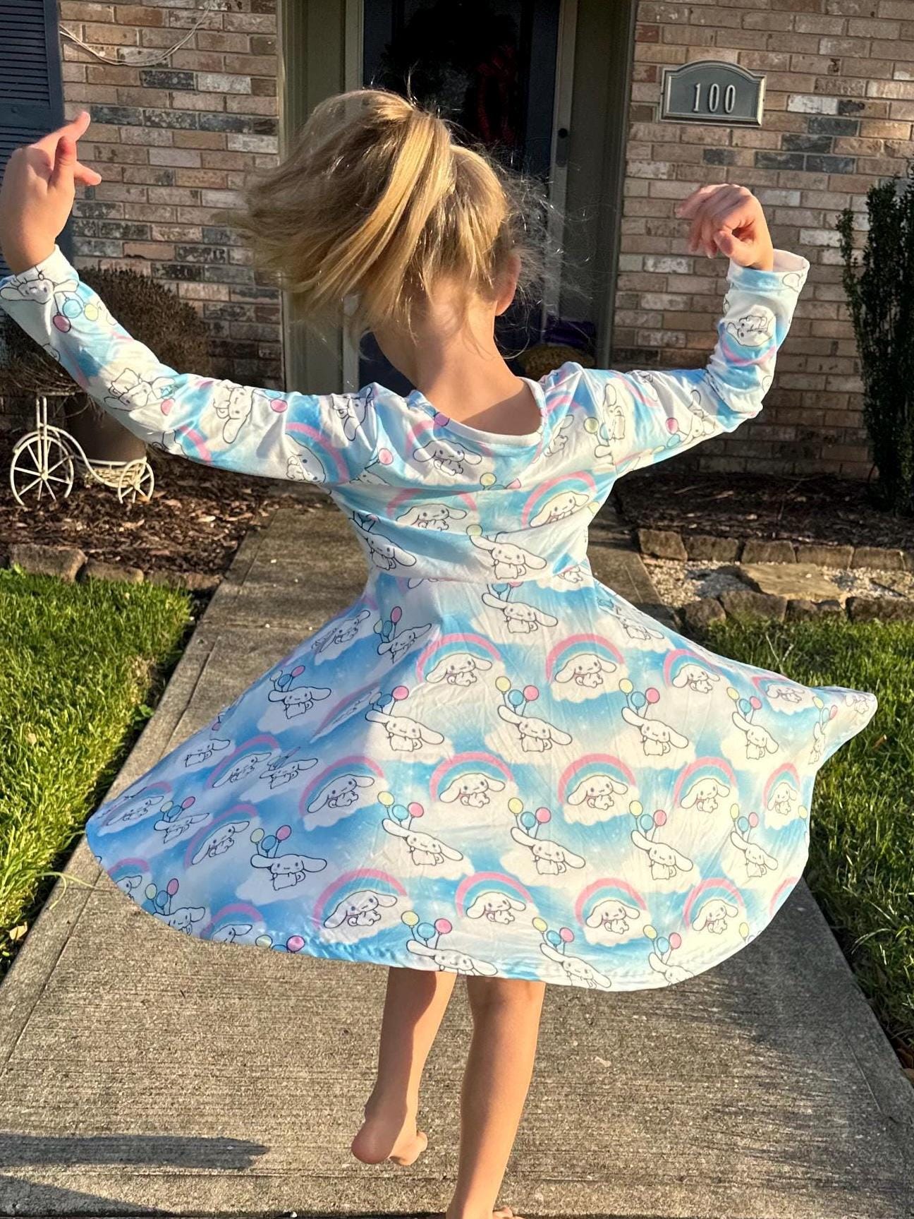 Kawaii Puppy Long Sleeve Twirl Dress