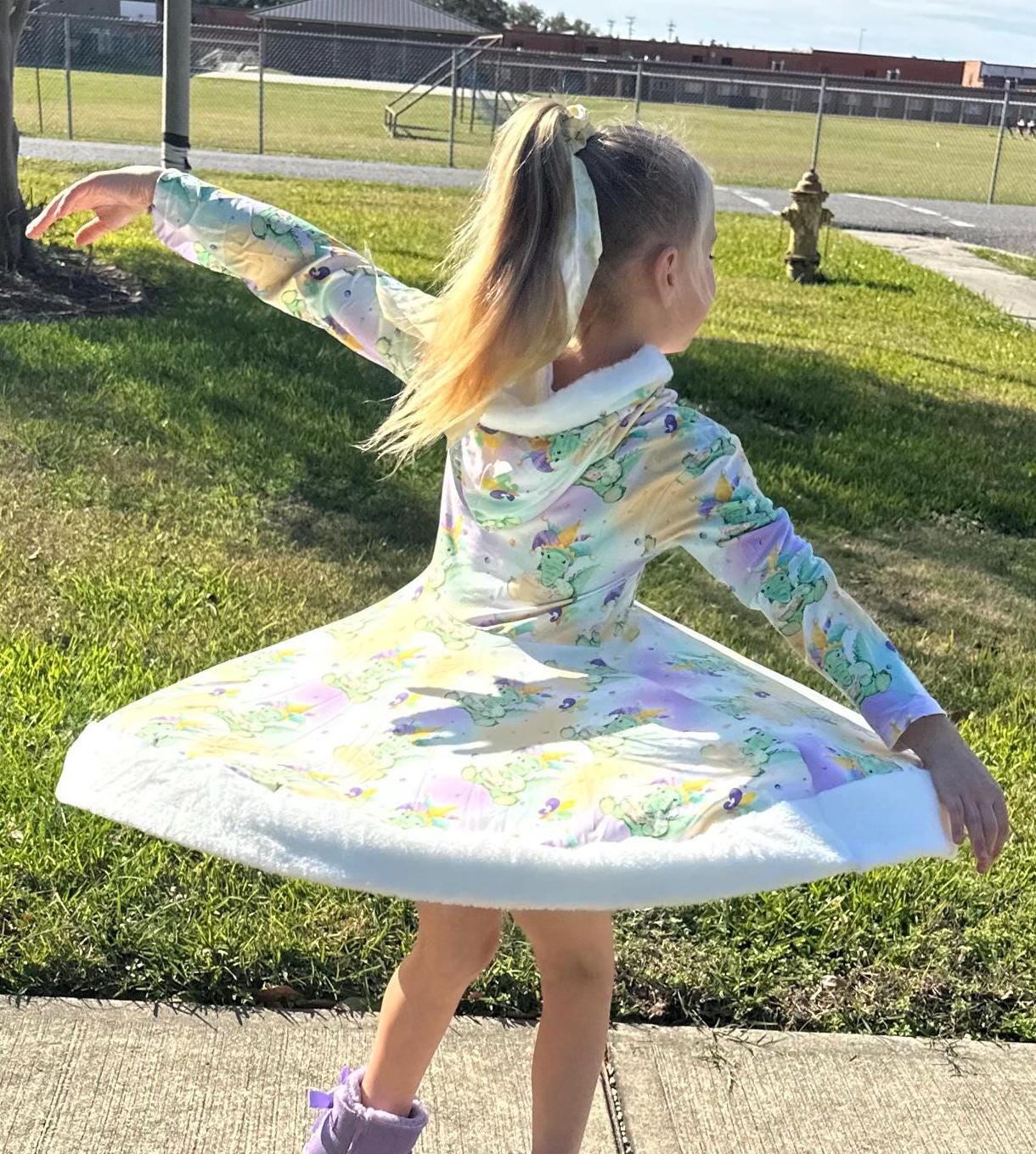 Mardi Gras Fuzzy Hooded Twirl Dress