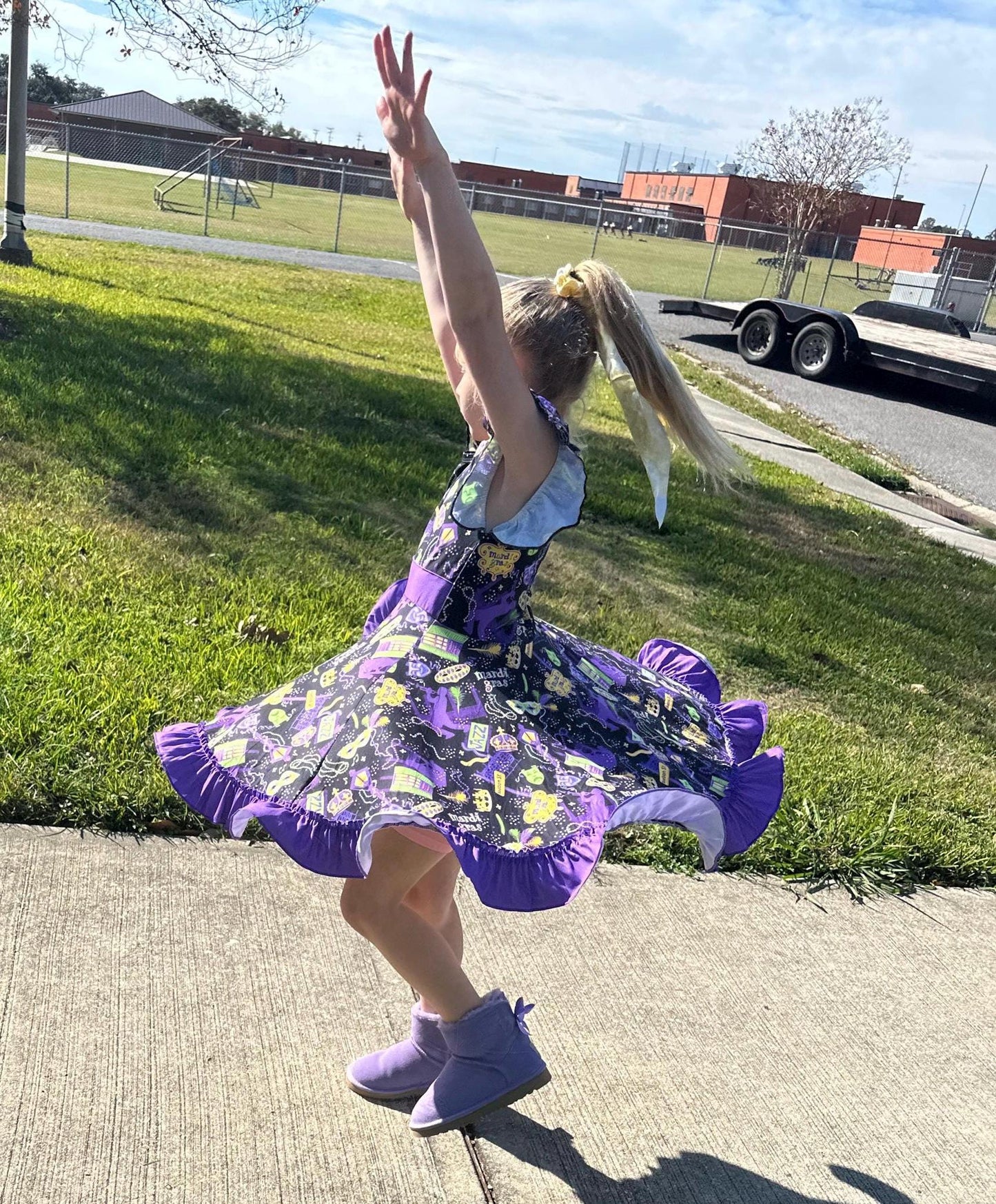 Mardi Gras Jazzy Bow Back Twirl Dress