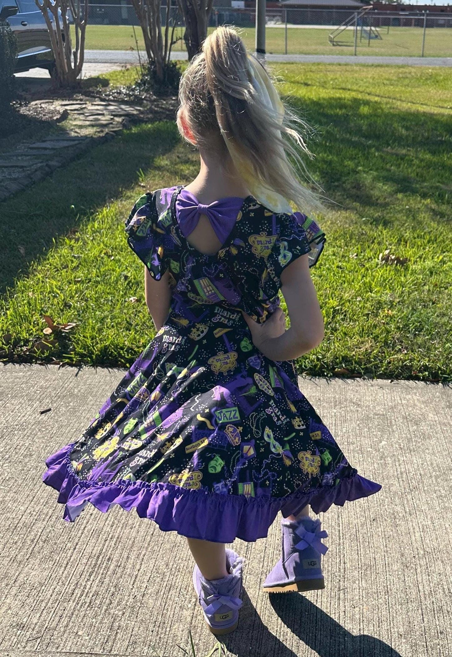 Mardi Gras Jazzy Bow Back Twirl Dress