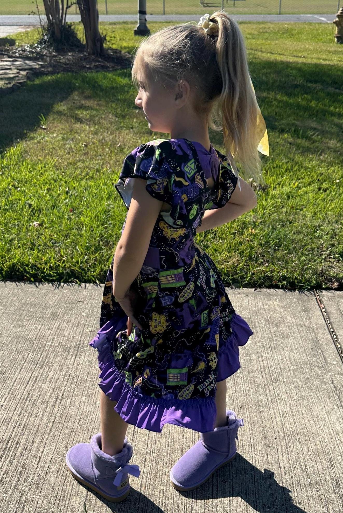 Mardi Gras Jazzy Bow Back Twirl Dress