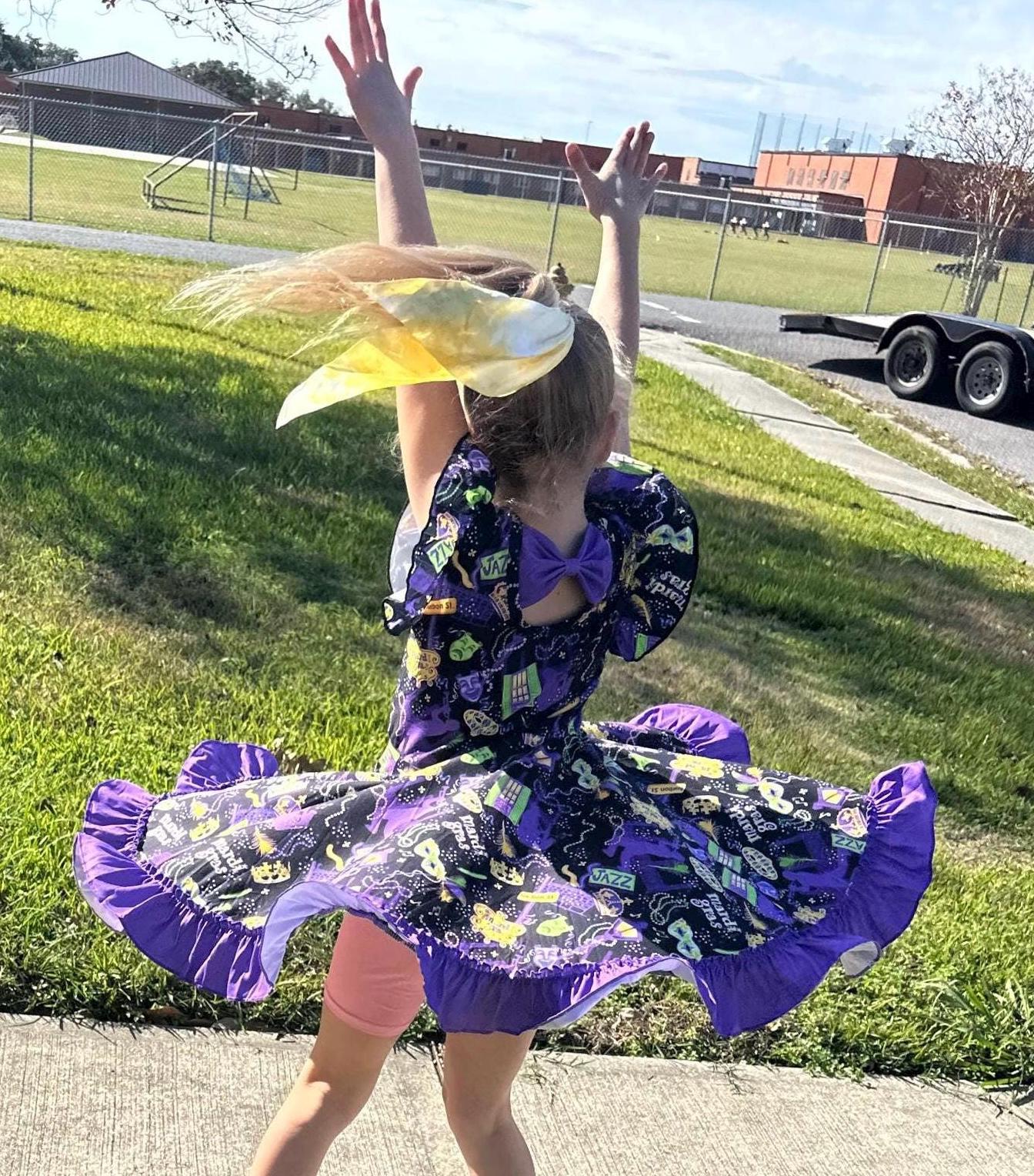 Mardi Gras Jazzy Bow Back Twirl Dress