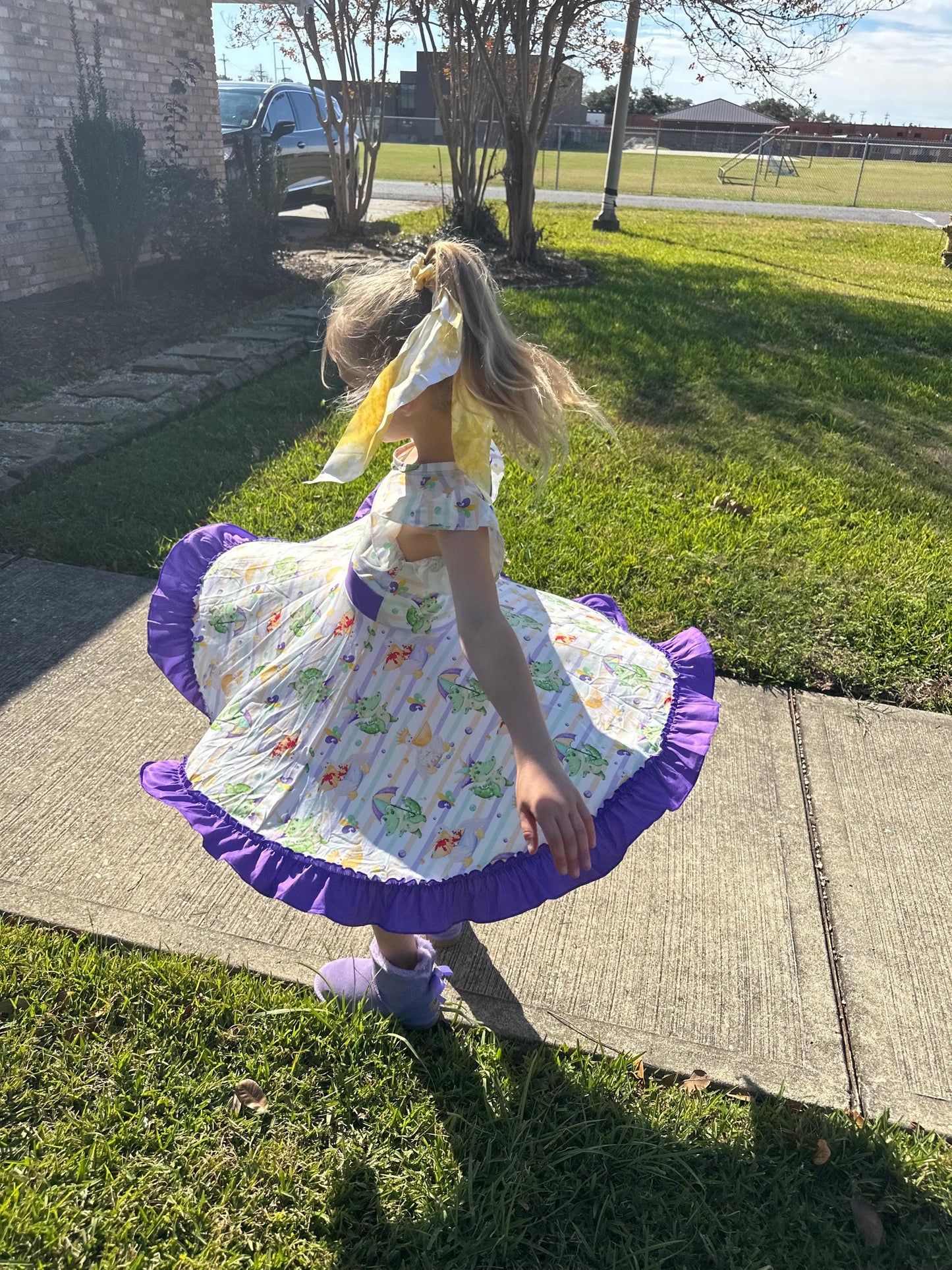 Mardi Gras Bow Back Twirl Dress