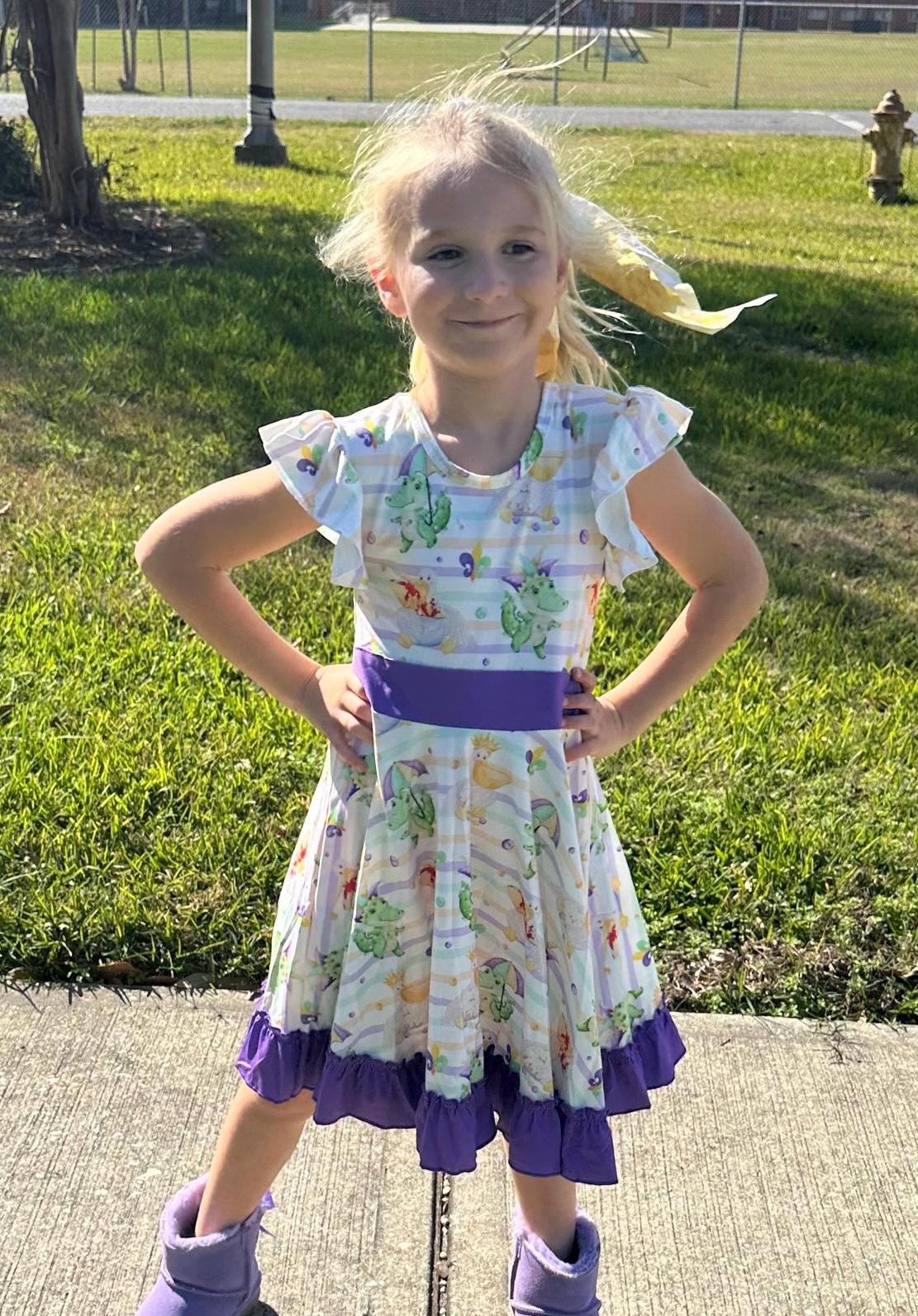 Mardi Gras Bow Back Twirl Dress