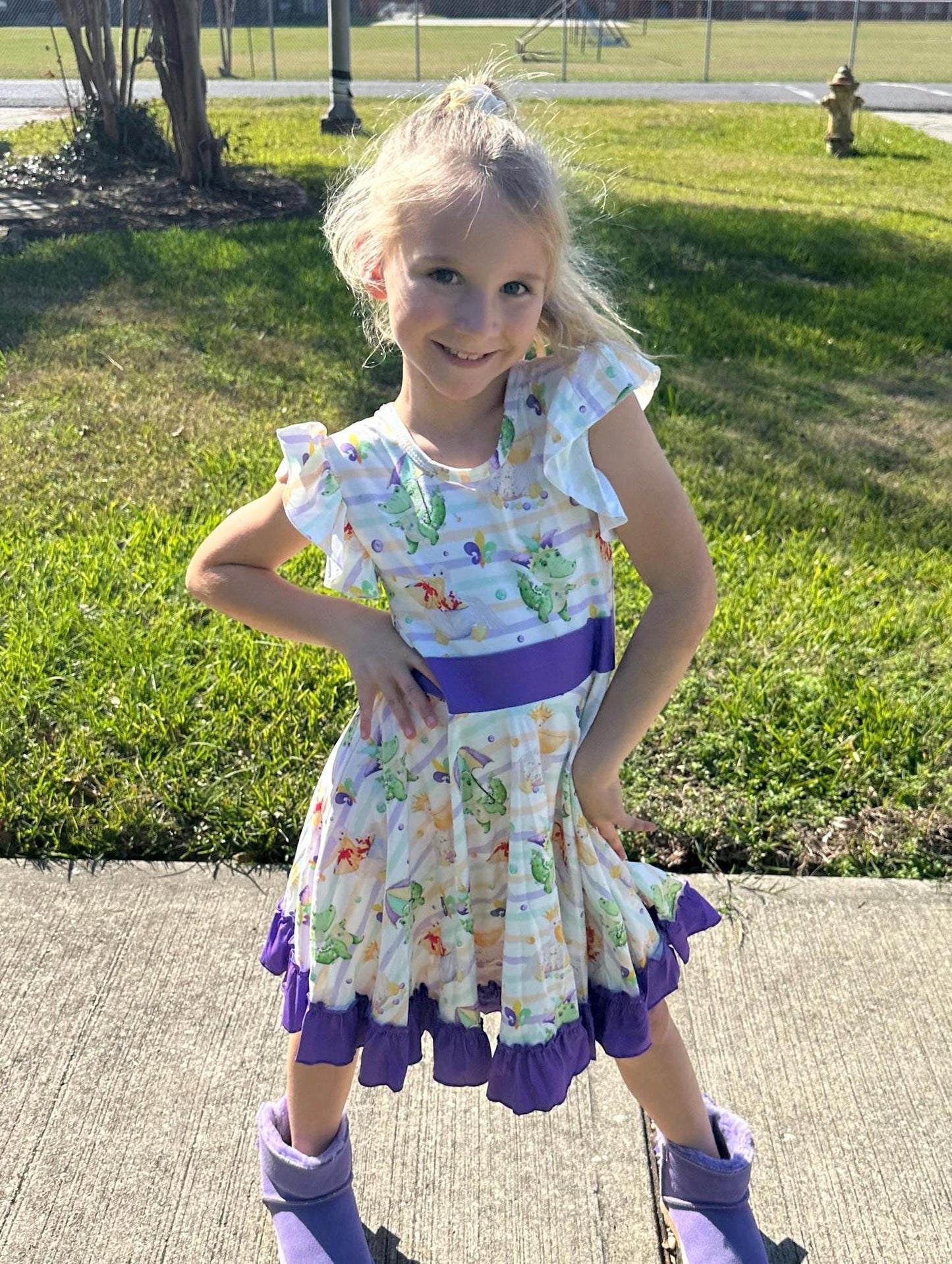 Mardi Gras Bow Back Twirl Dress
