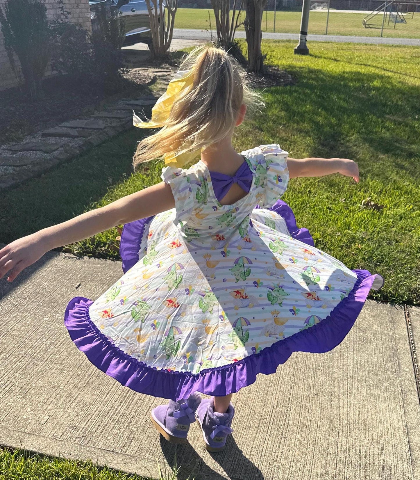 Mardi Gras Bow Back Twirl Dress