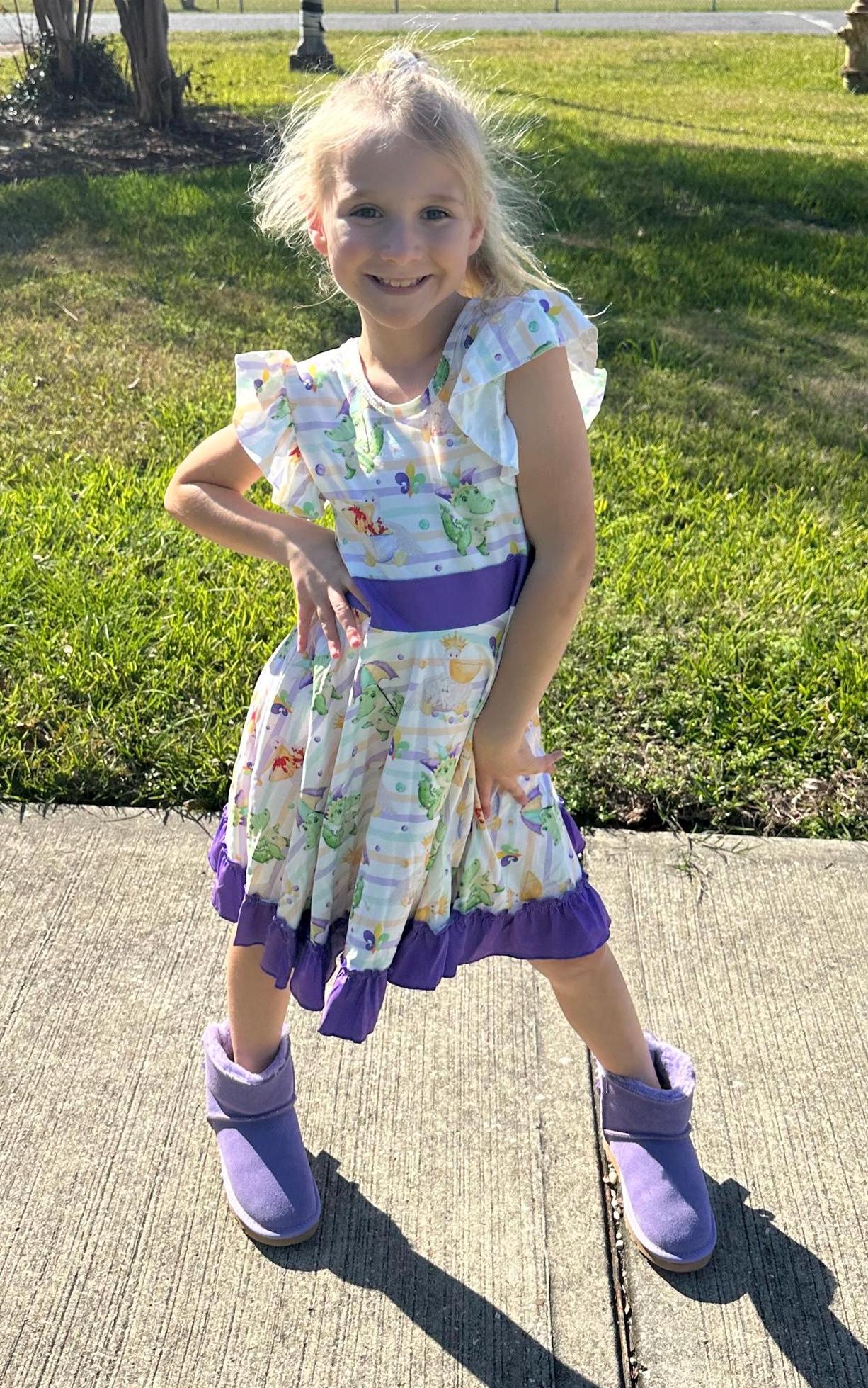 Mardi Gras Bow Back Twirl Dress