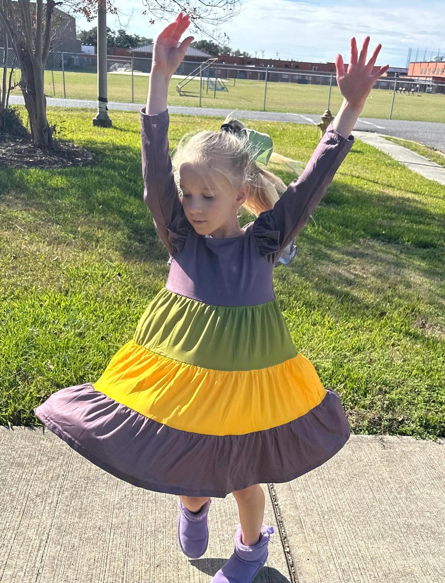 Mardi Gras ruffle stripe dress (adult and kids)
