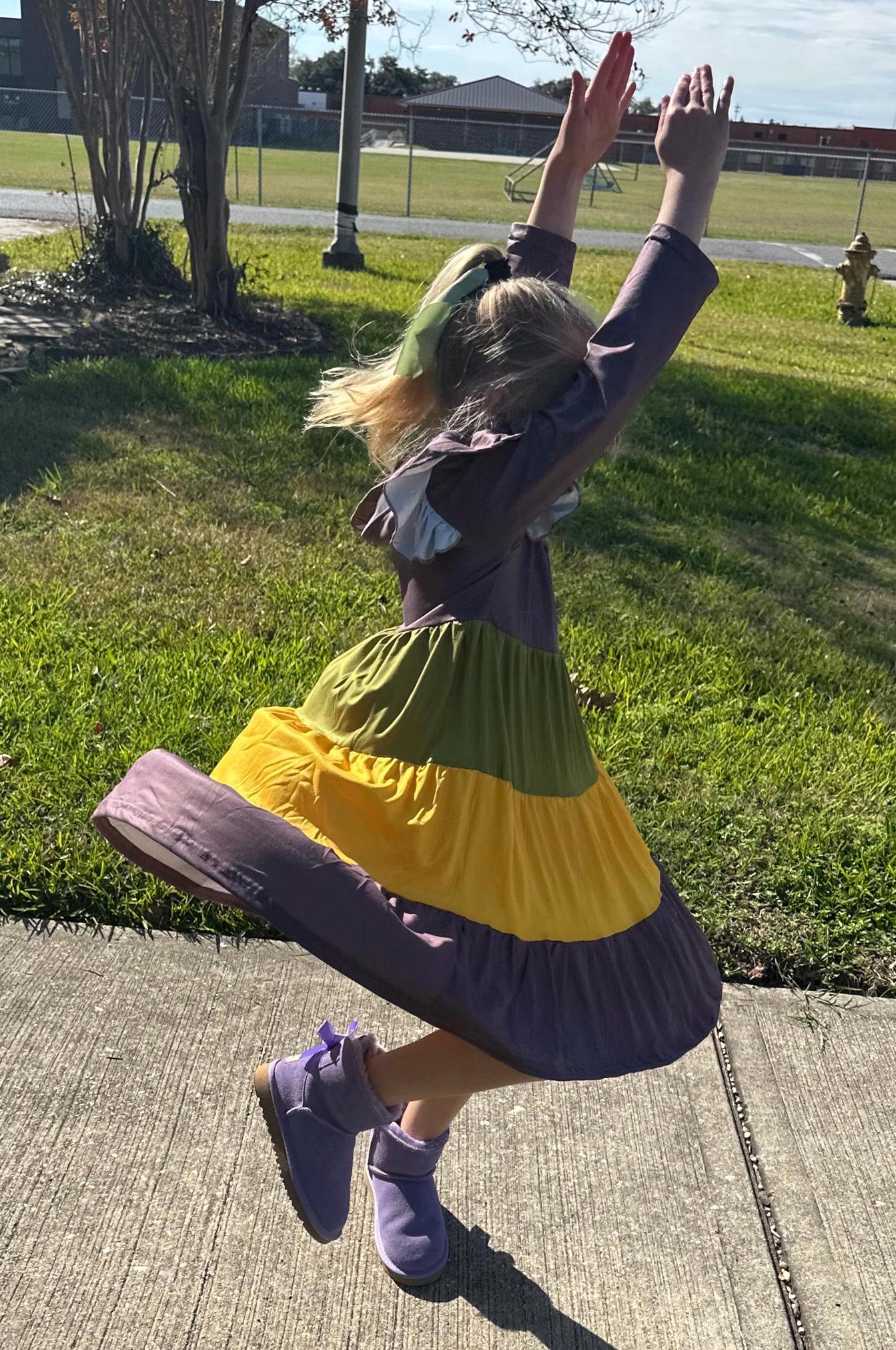 Mardi Gras ruffle stripe dress (adult and kids)