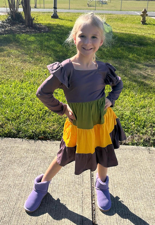 Mardi Gras ruffle stripe dress (adult and kids)