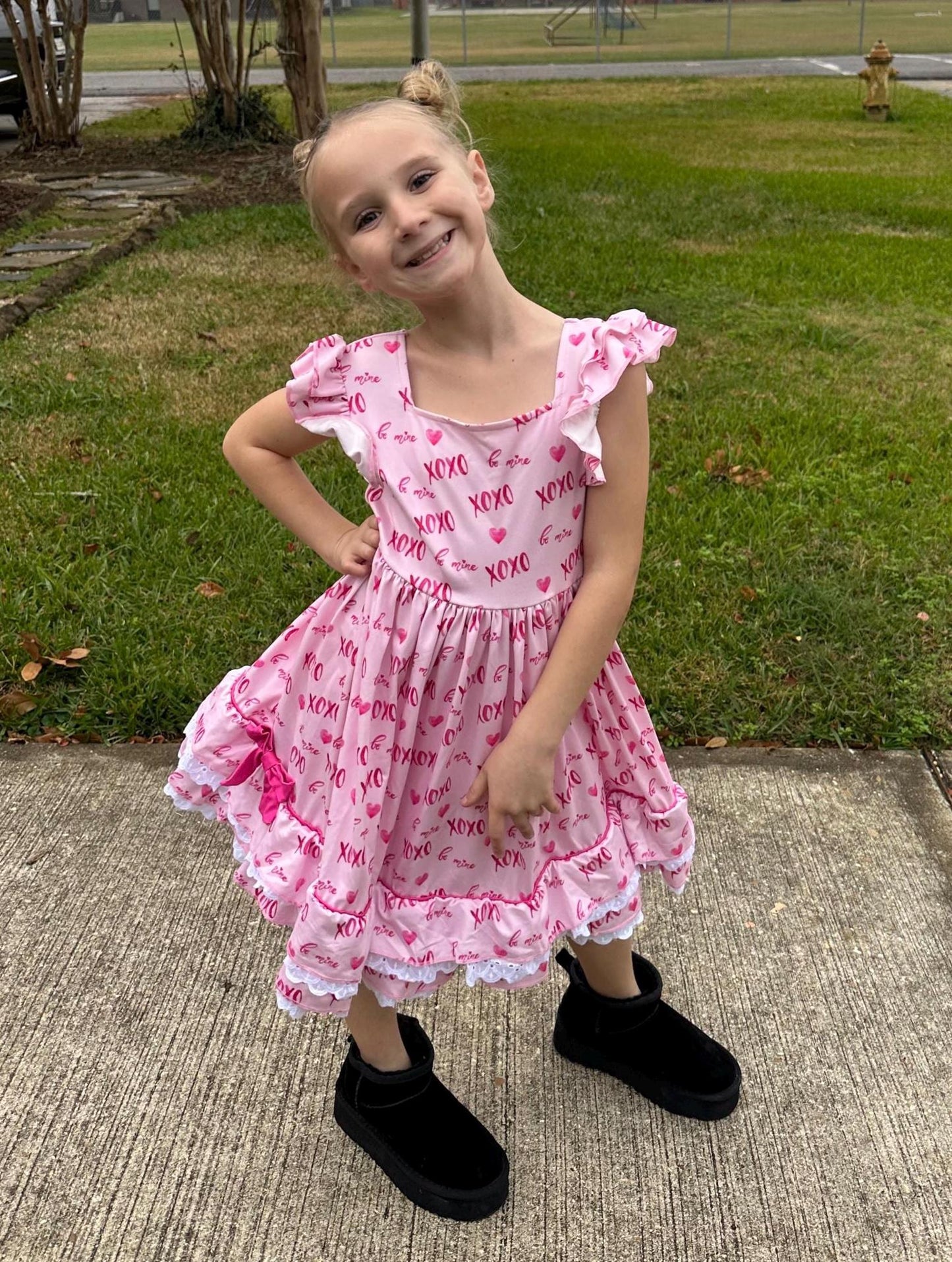 Valentines Day Ruffle and Lace Twirl Dress